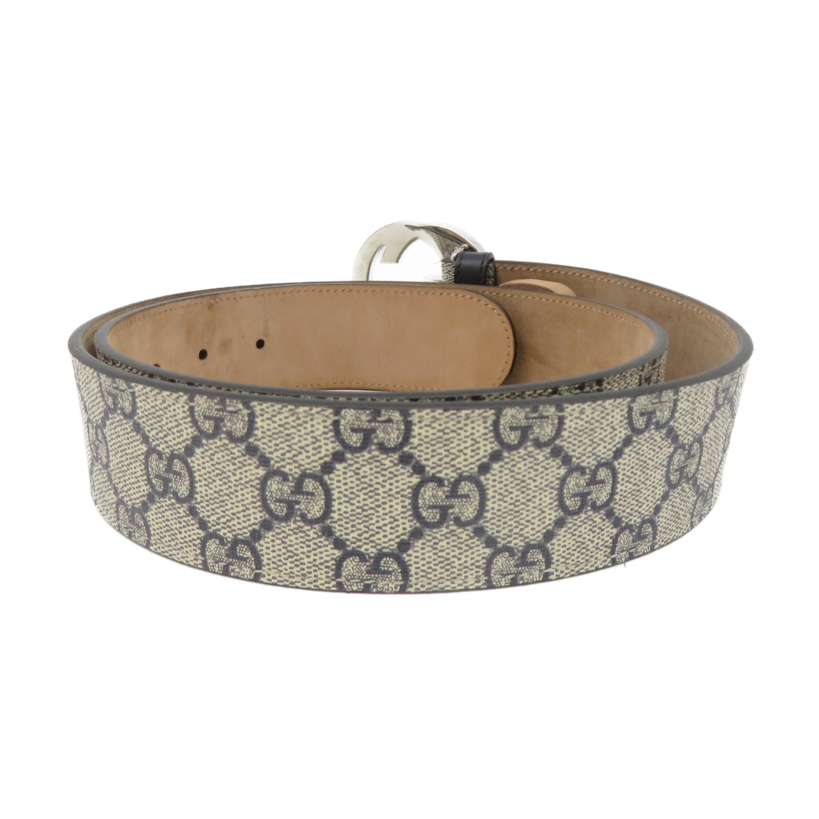 GUCCI Coated Canvas GG SUPREME Belt Silver Buckle Brown/Royal Blue