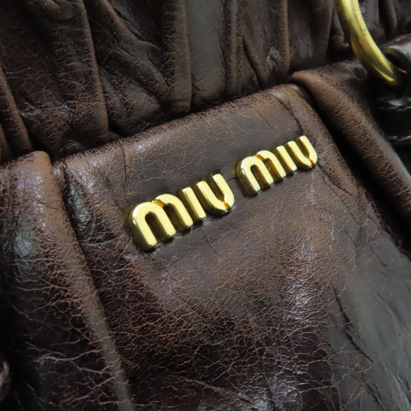 Miu Miu 牛皮皮革2way Shoulder Bag金扣手挽肩背兩用袋棕色