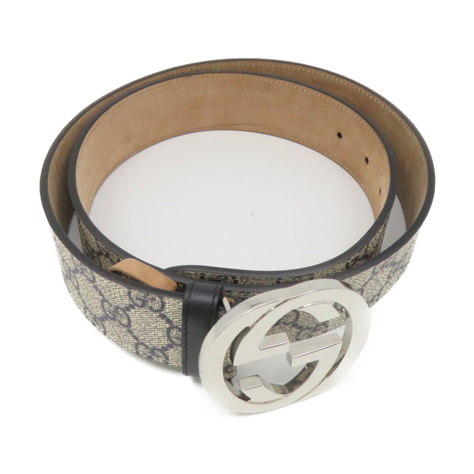 GUCCI Coated Canvas GG SUPREME Belt Silver Buckle Brown/Royal Blue