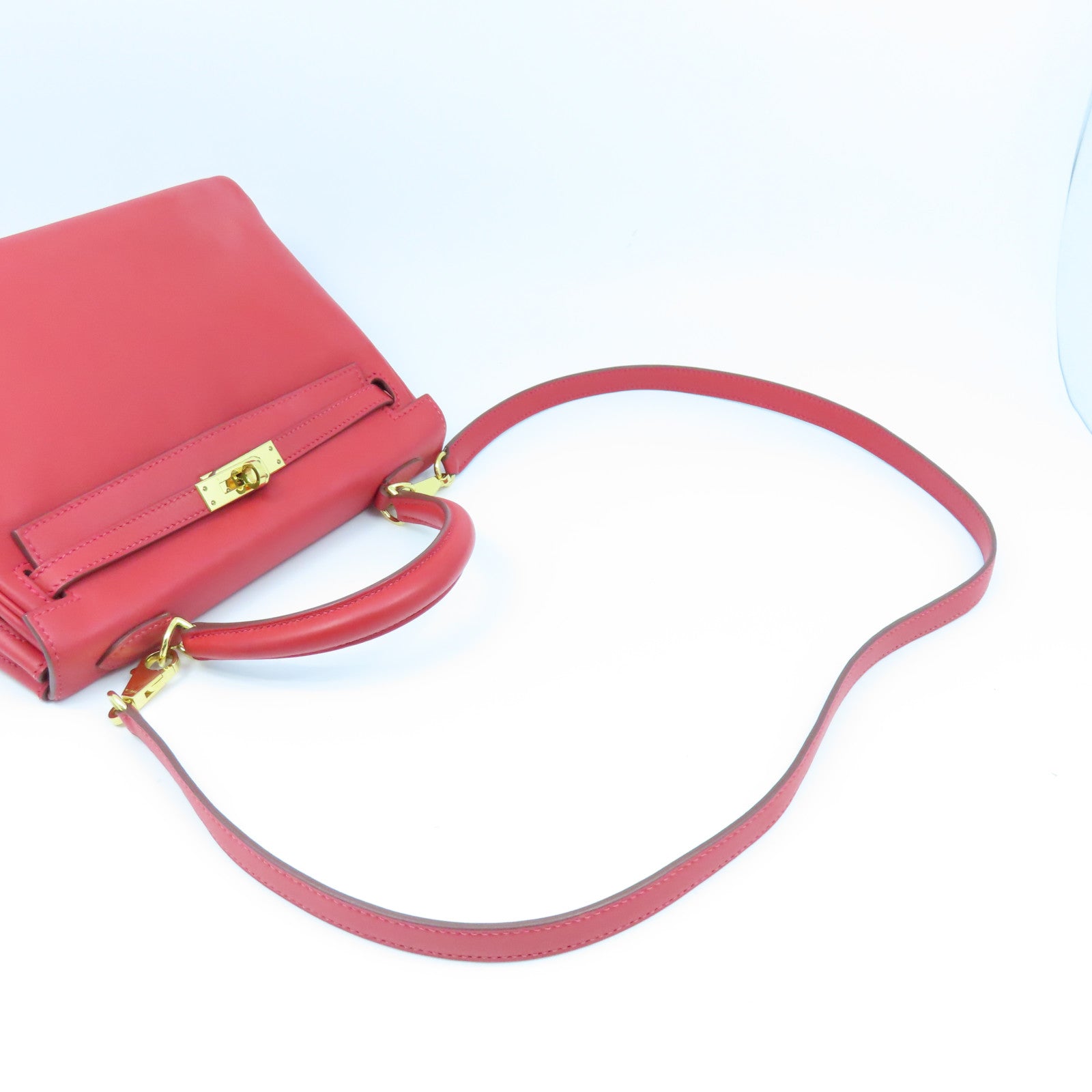HERMES Swift皮革Kelly 25金扣手挽袋Rouge Vermillon红色