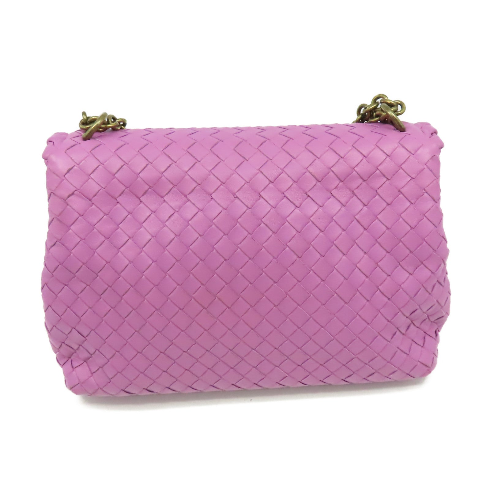 BOTTEGA VENETA 織紋皮革Baby Olimpia Shoulder Bag鏈帶肩背袋紫粉色