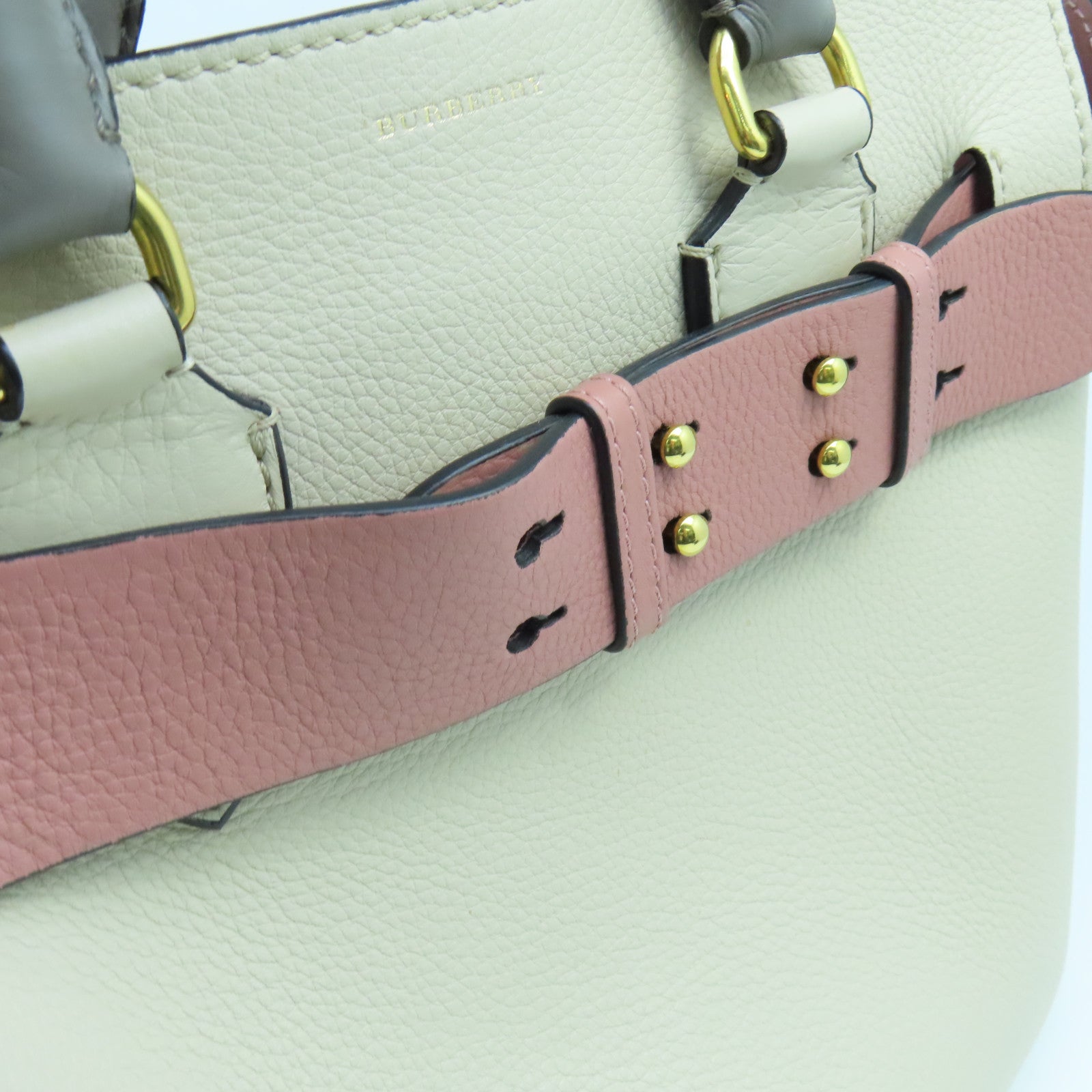 BURBERRY 牛皮皮革Small Belt Bag金扣手挽肩背兩用袋白色粉紅色