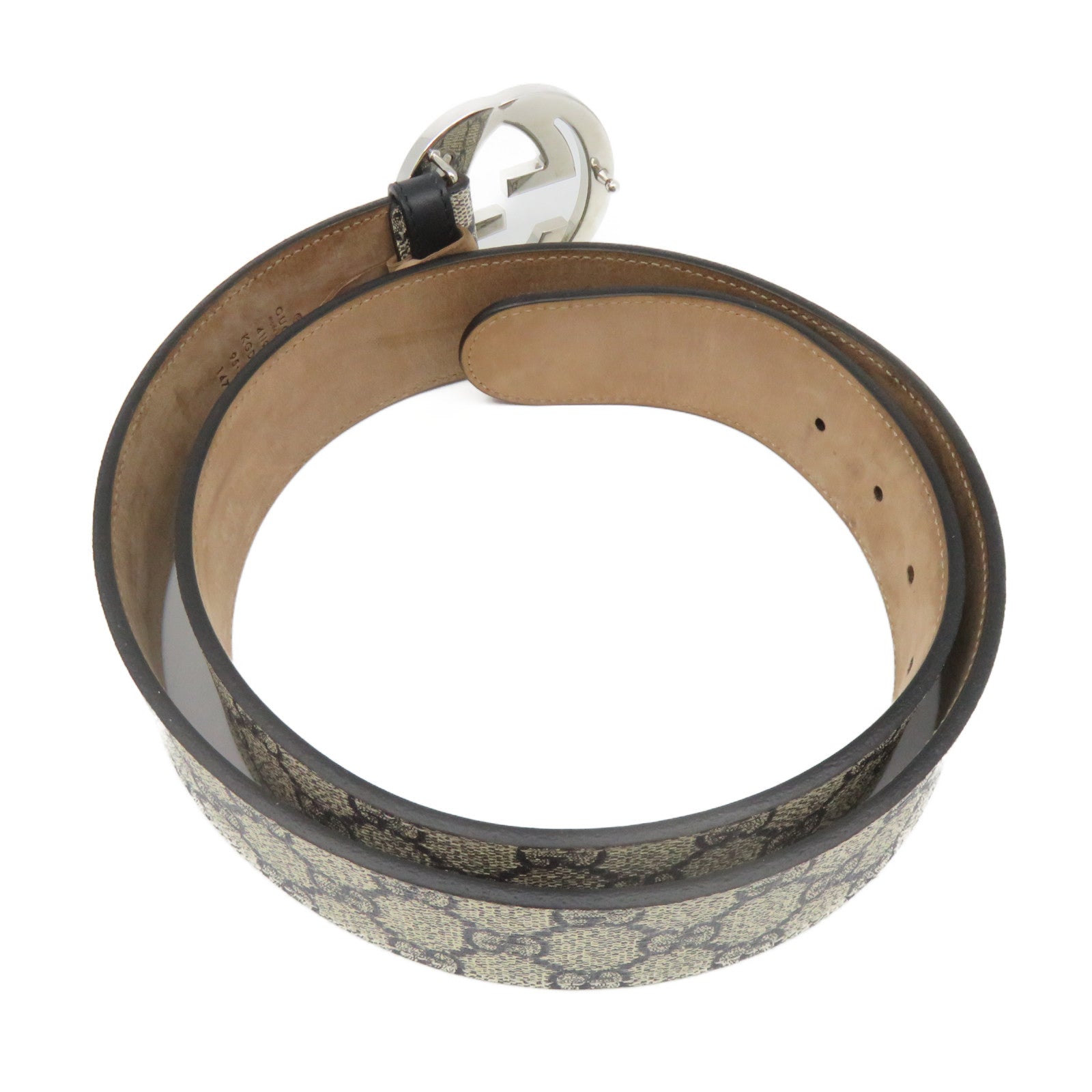GUCCI Coated Canvas GG SUPREME Belt Silver Buckle Brown/Royal Blue
