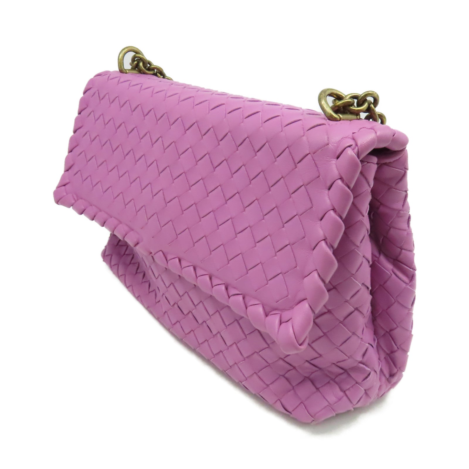 BOTTEGA VENETA 織紋皮革Baby Olimpia Shoulder Bag鏈帶肩背袋紫粉色