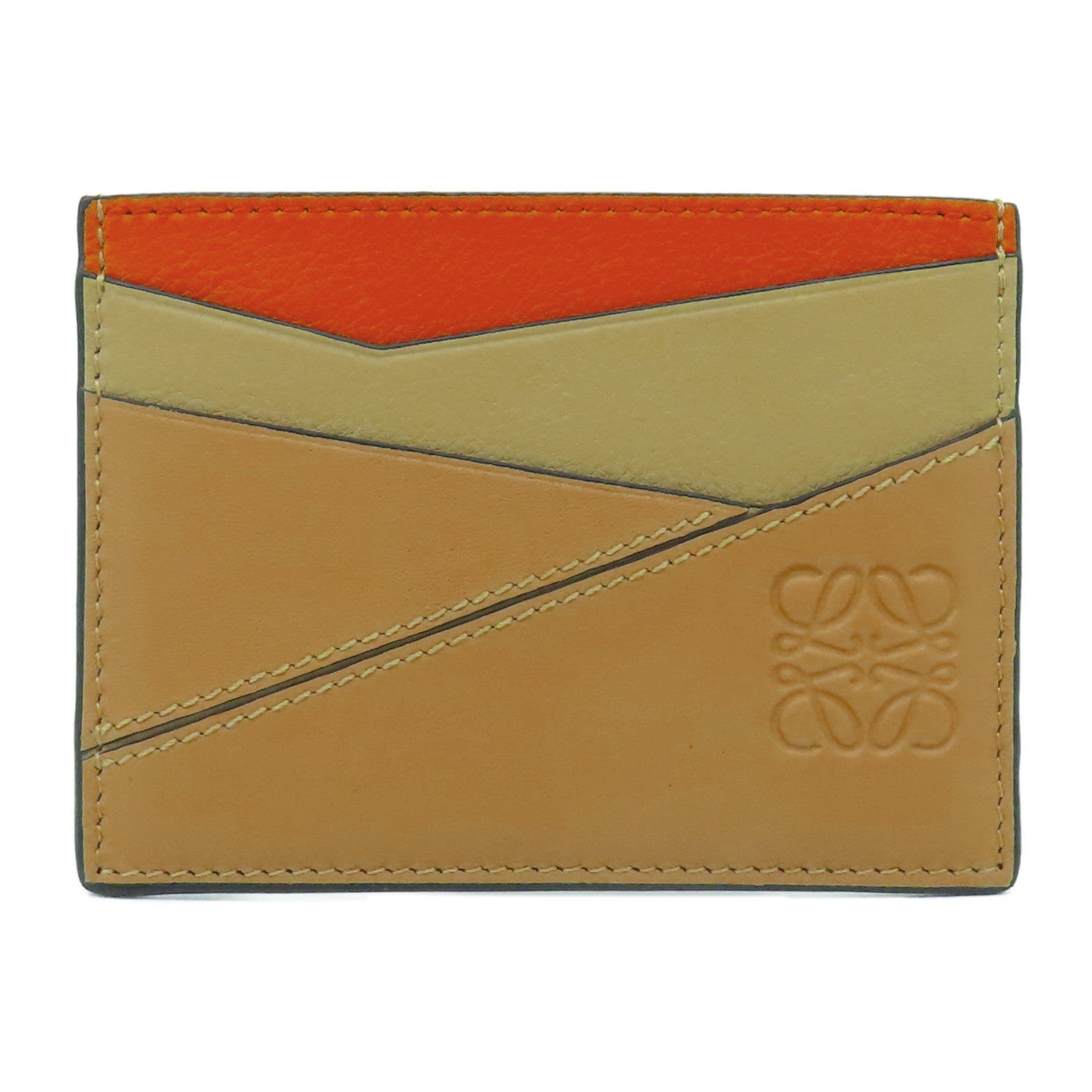 LOEWE 牛皮皮革Puzzle Plain Cardholder卡片套啡色/橙色