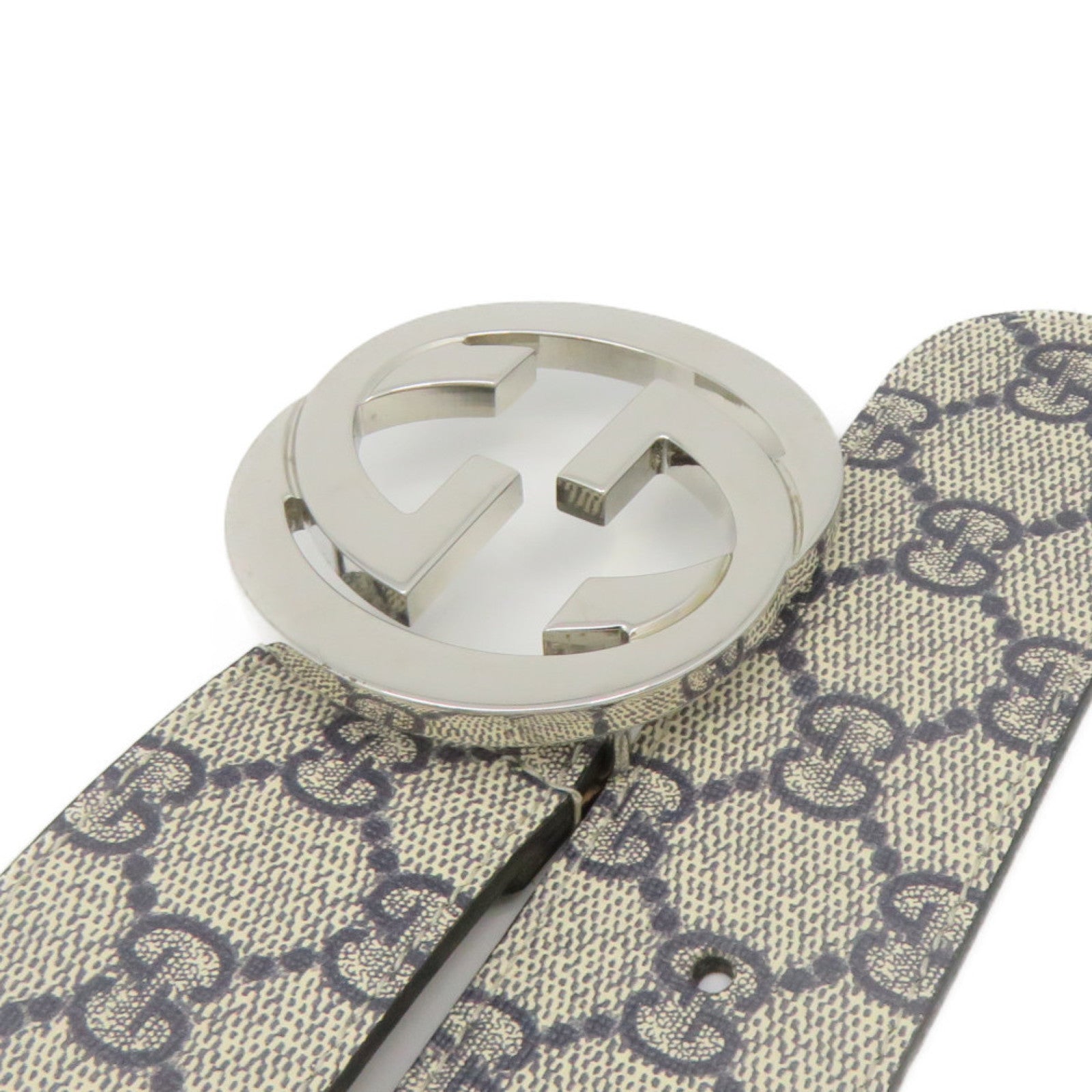 GUCCI Coated Canvas GG SUPREME Belt Silver Buckle Brown/Royal Blue