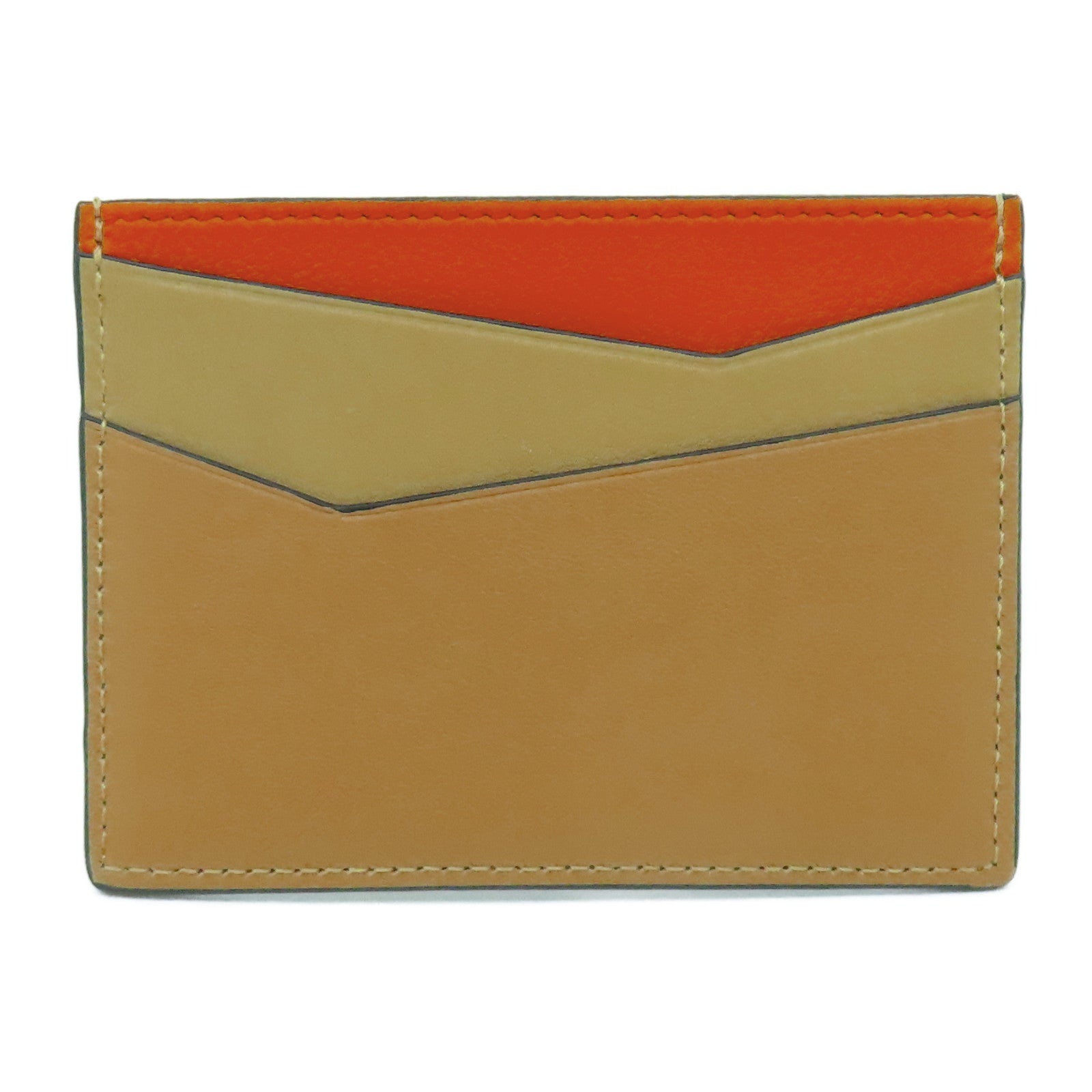 LOEWE 牛皮皮革Puzzle Plain Cardholder卡片套啡色/橙色