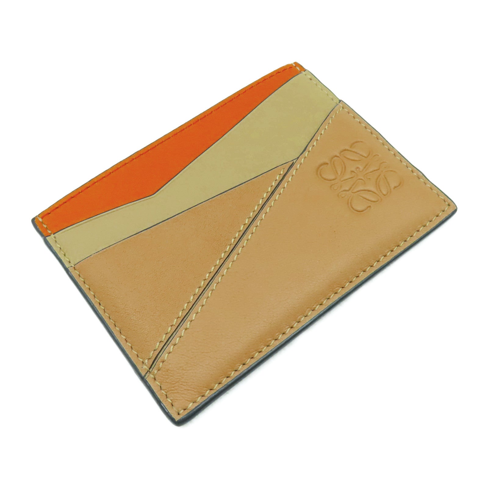 LOEWE 牛皮皮革Puzzle Plain Cardholder卡片套啡色/橙色
