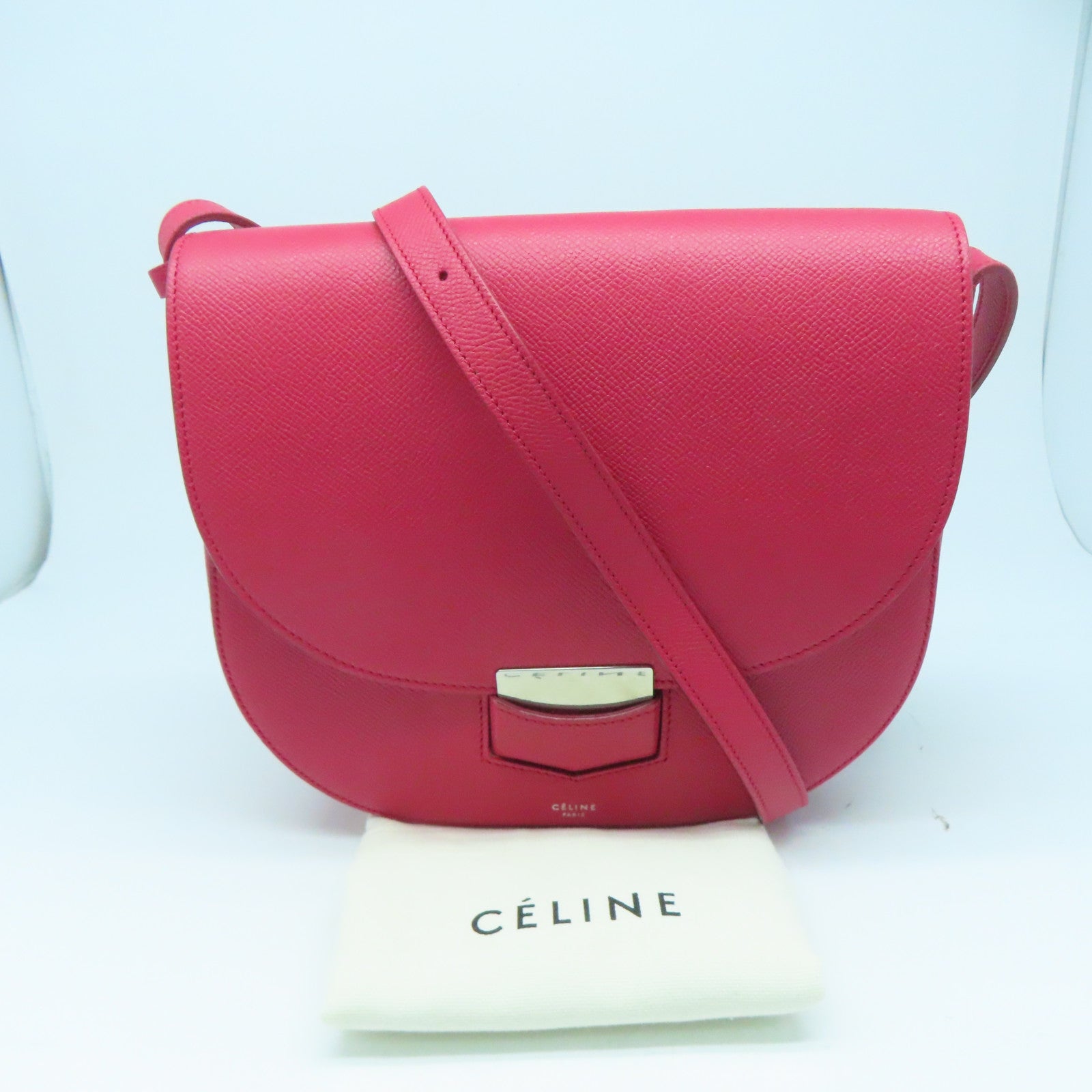 CELINE 牛皮皮革Shoulder Bag银扣肩背袋红色