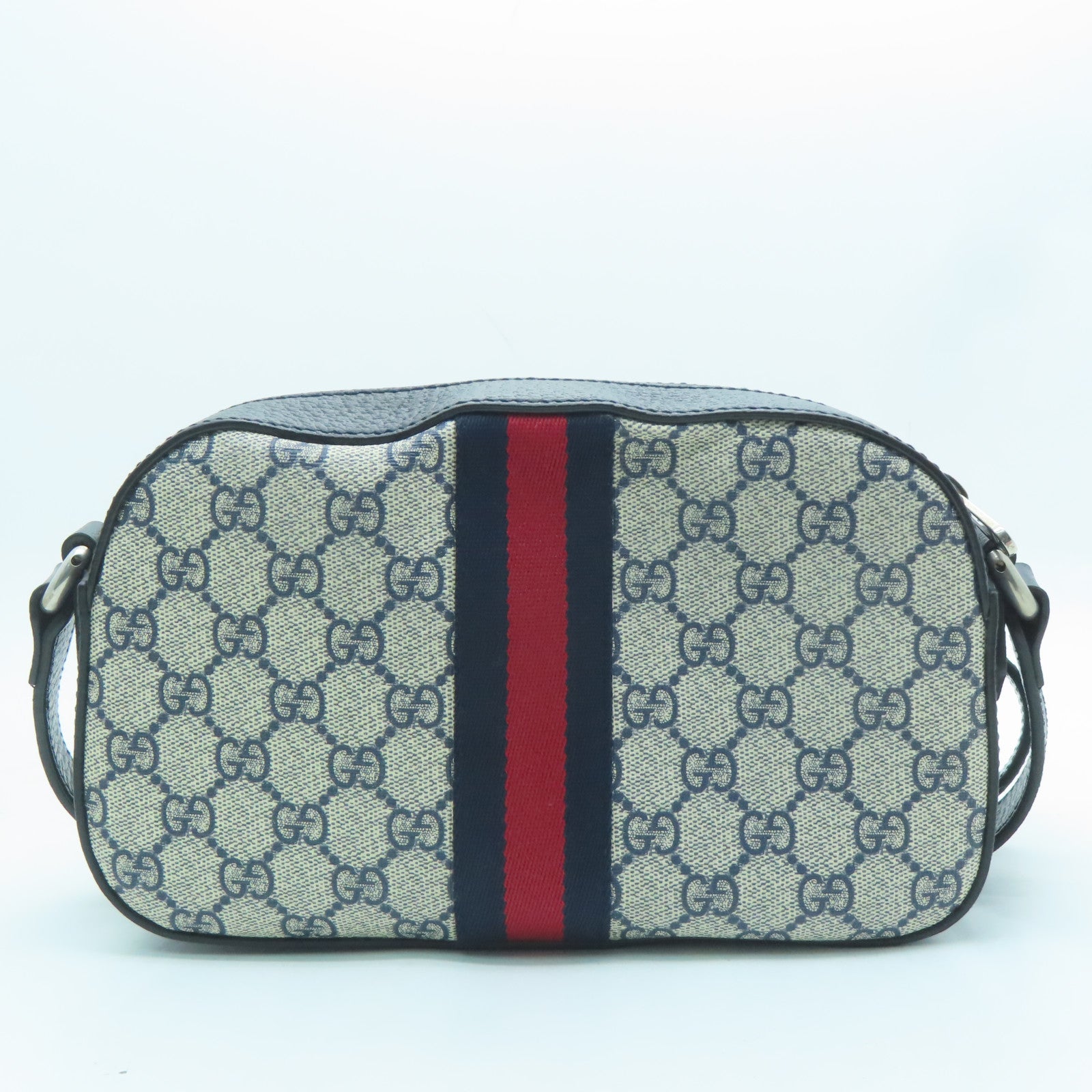 GUCCI Coated Canvas Ophidia GG Shoulder Bag Silver Buckle Shoulder Bag Dark Blue/Gray