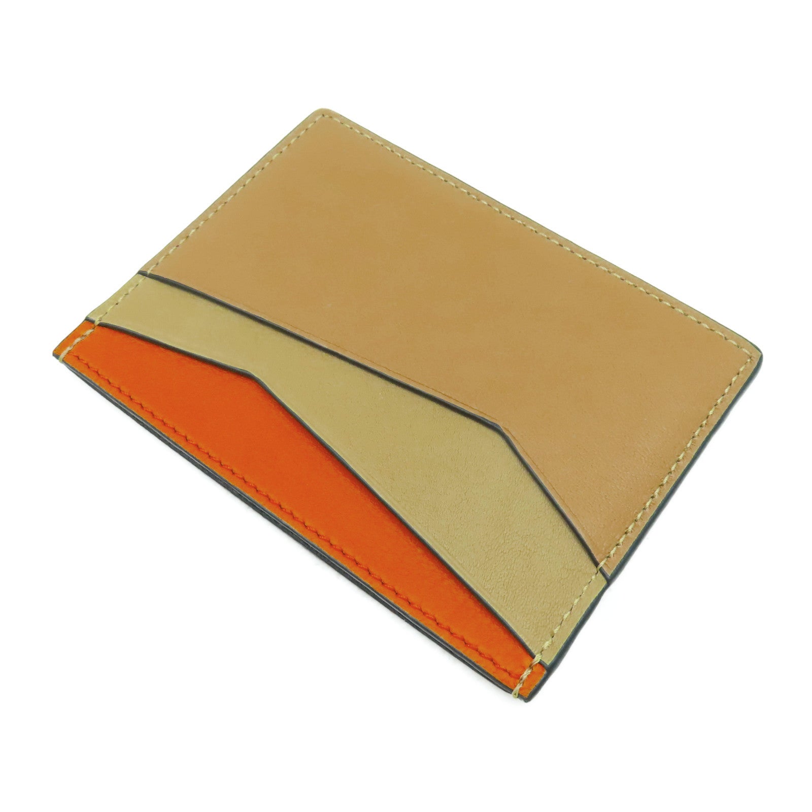 LOEWE 牛皮皮革Puzzle Plain Cardholder卡片套啡色/橙色