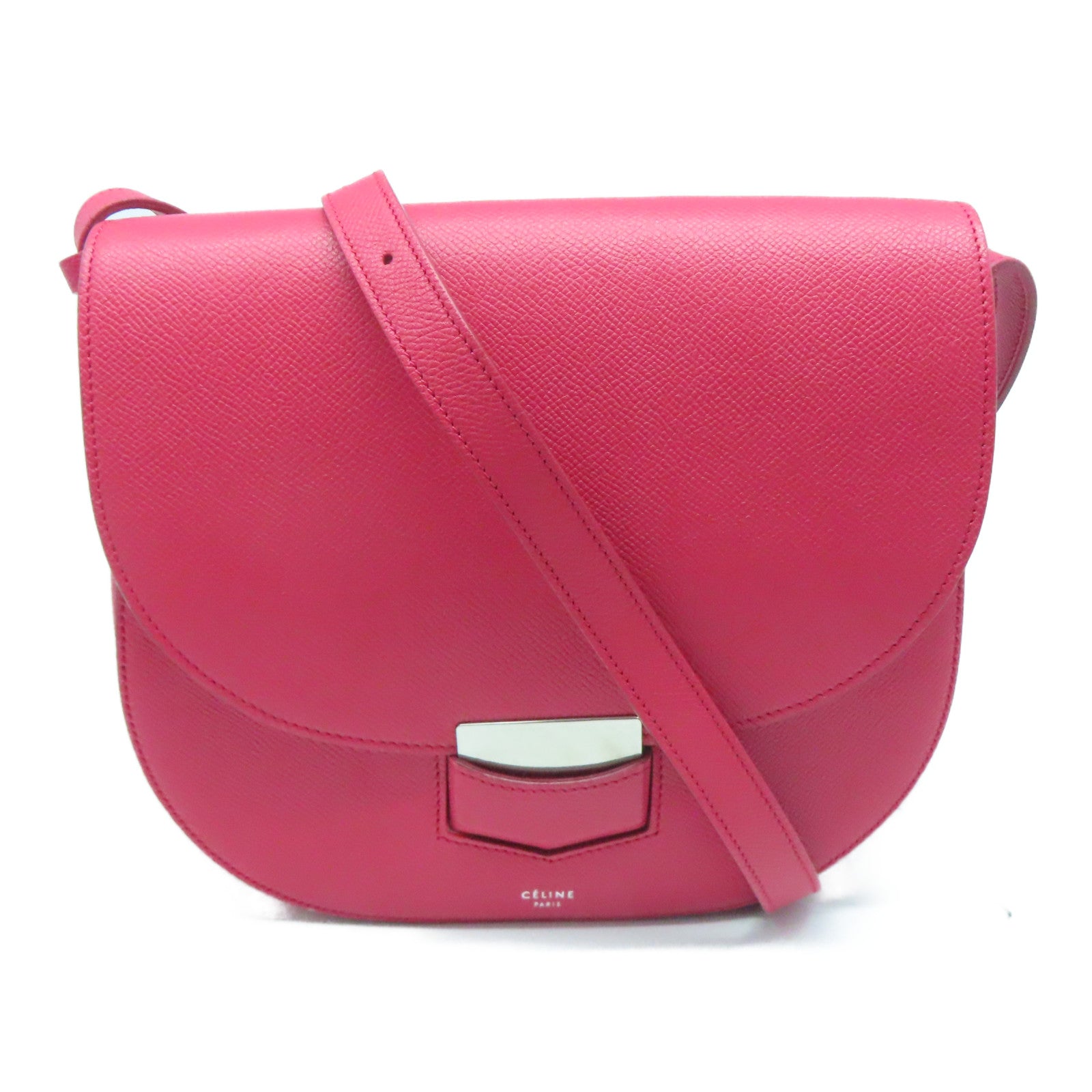 CELINE 牛皮皮革Shoulder Bag银扣肩背袋红色