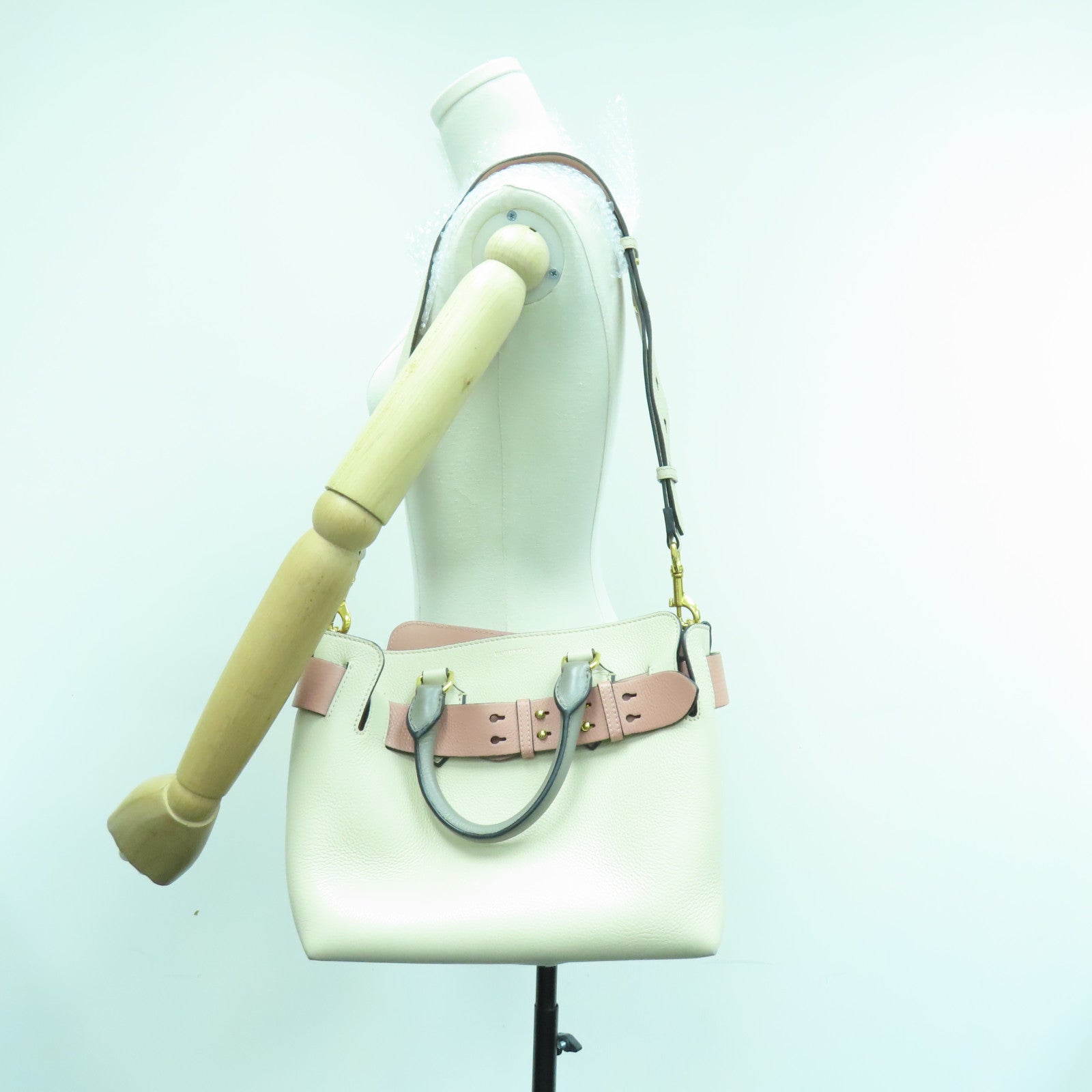 BURBERRY 牛皮皮革Small Belt Bag金扣手挽肩背兩用袋白色粉紅色