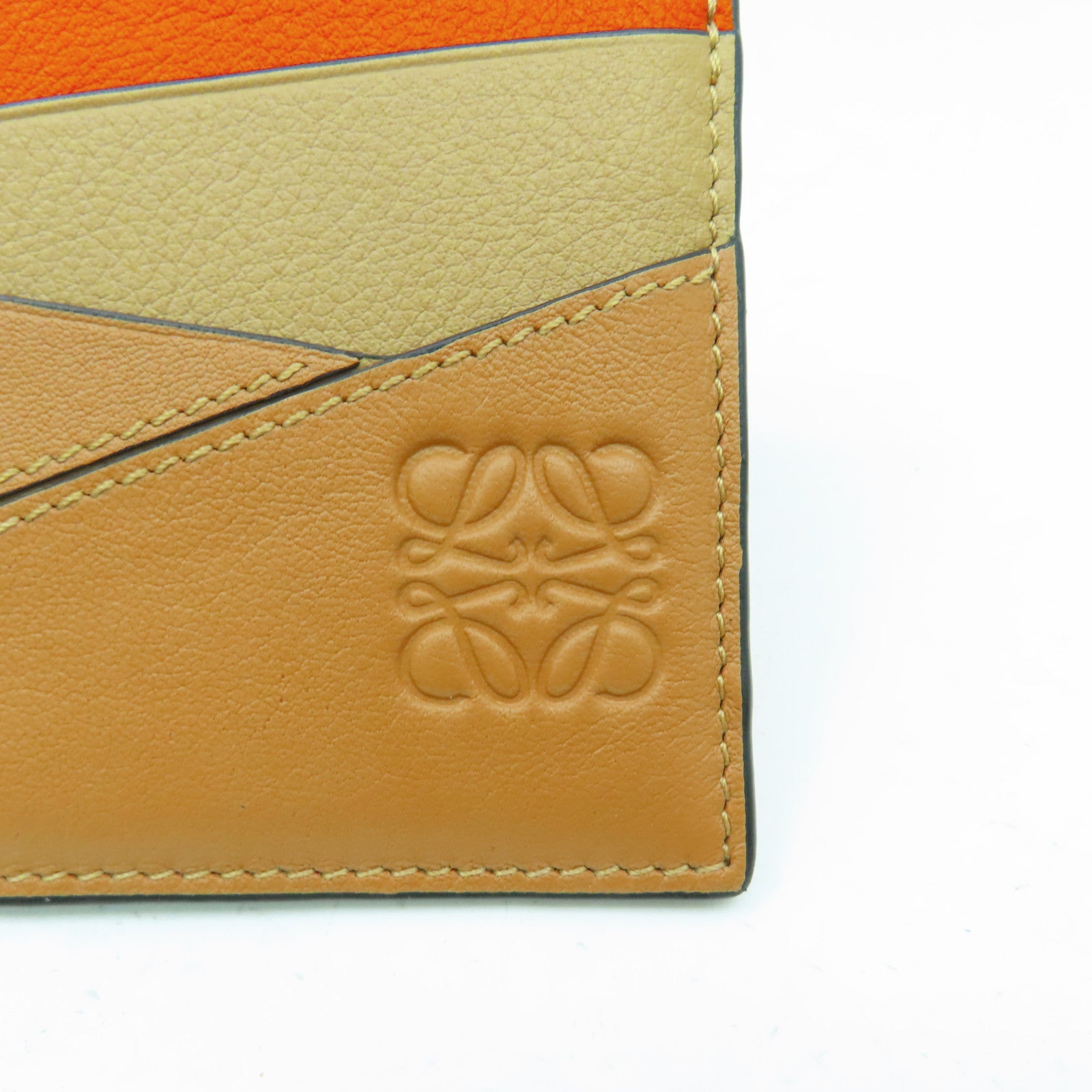 LOEWE 牛皮皮革Puzzle Plain Cardholder卡片套啡色/橙色