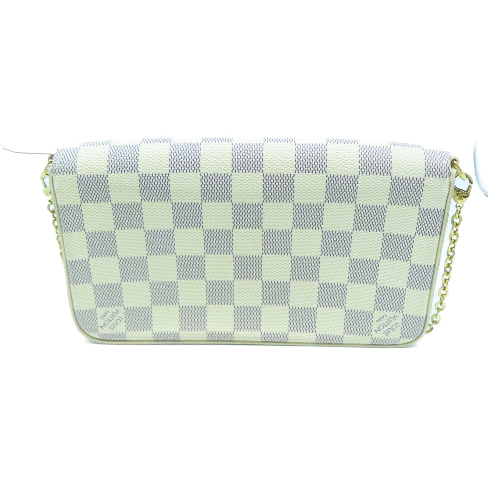 LOUIS VUITTON Damier Azur Felicie Pochette金扣鏈帶肩背袋白色