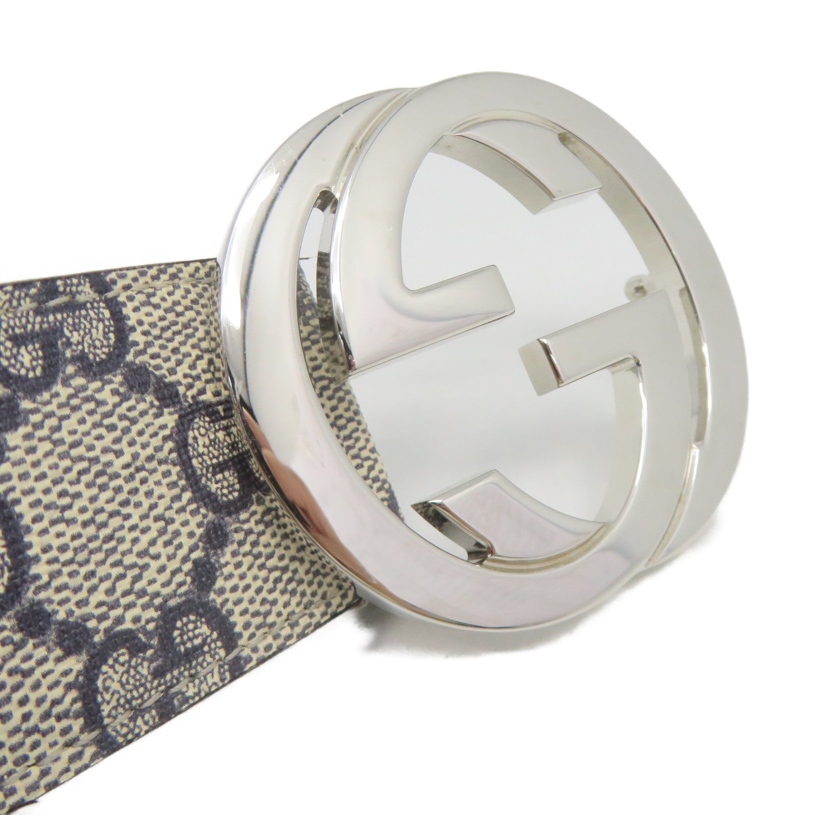 GUCCI Coated Canvas GG SUPREME Belt Silver Buckle Brown/Royal Blue