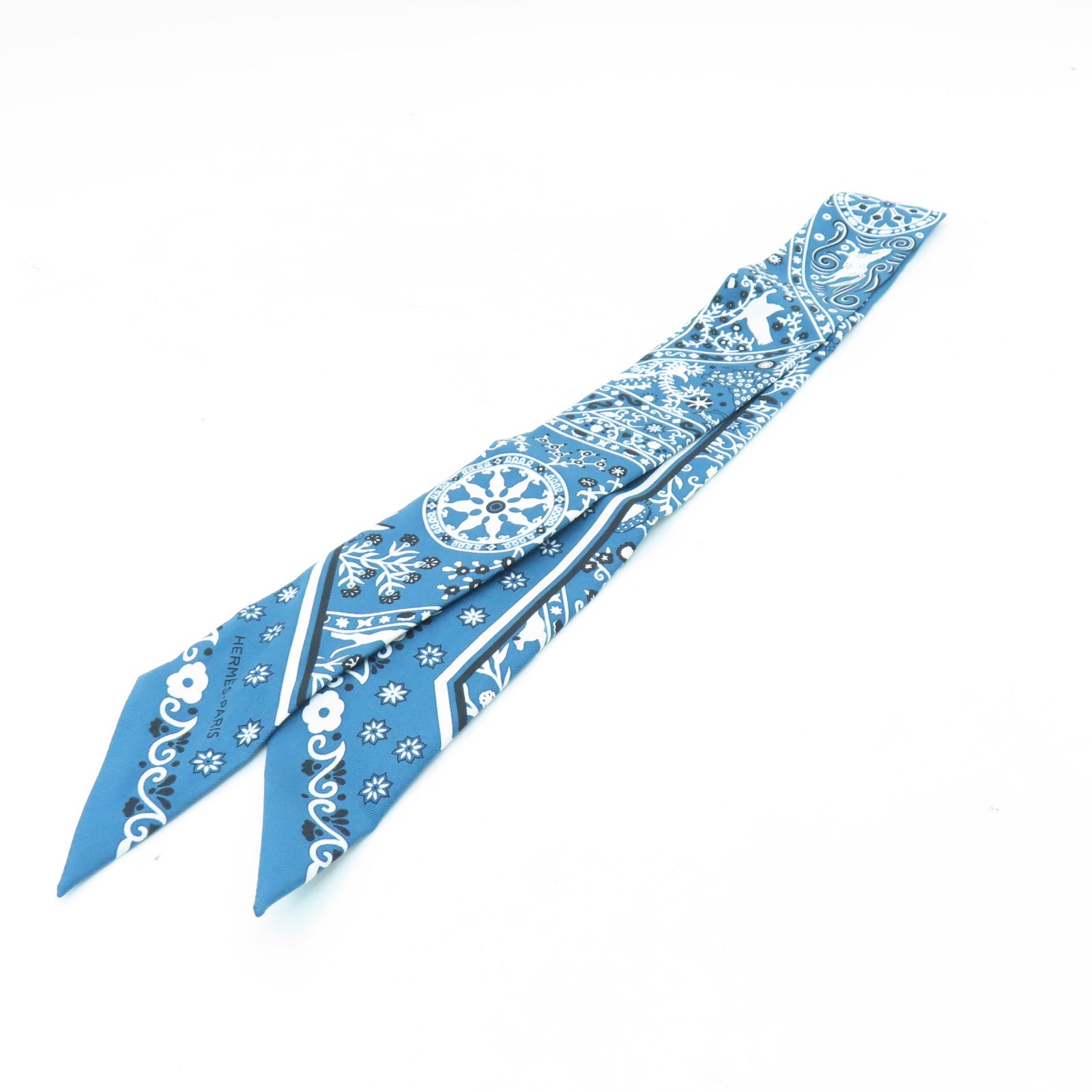HERMES Silk Twilly Scarf Blue