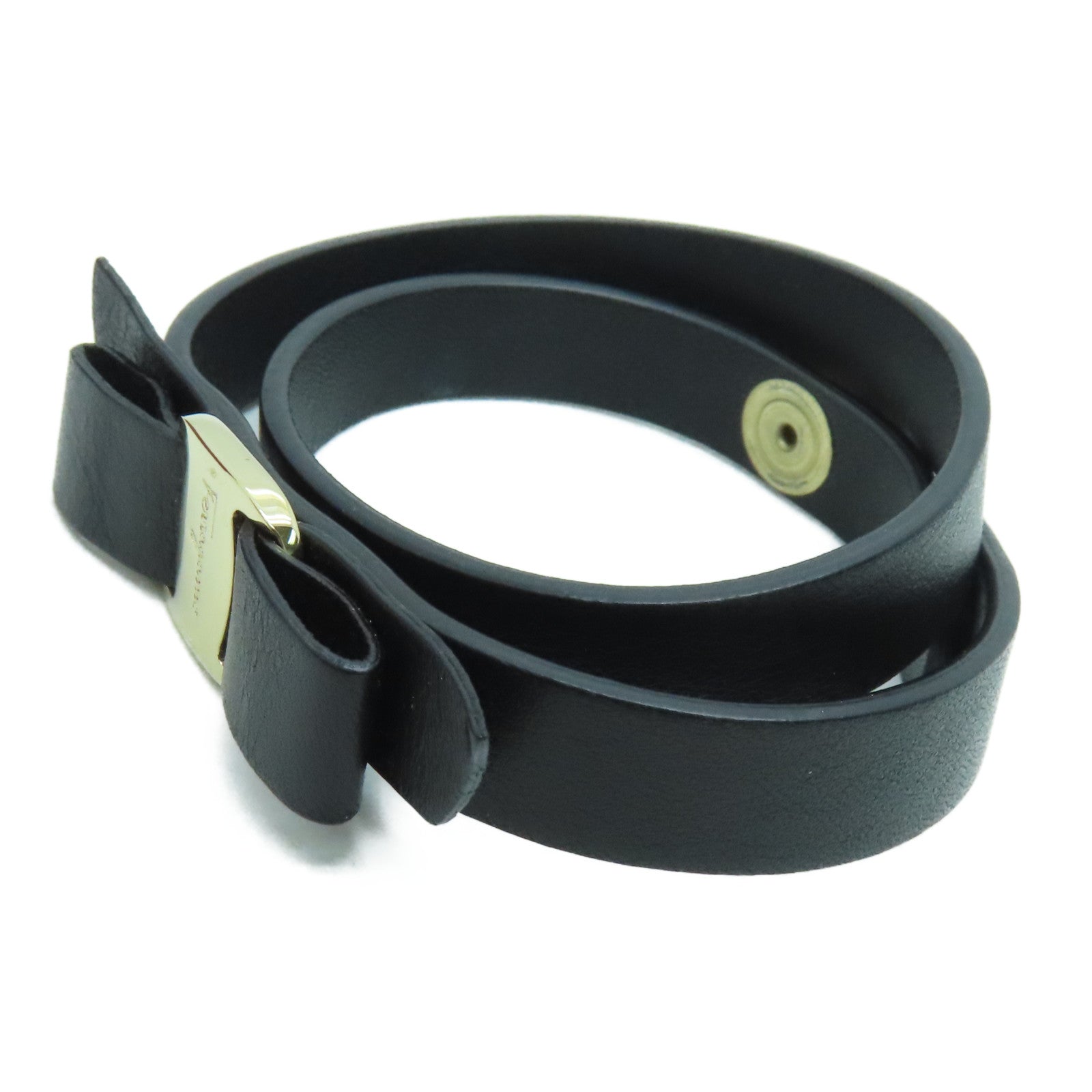Salvatore Ferragamo Calf Leather Bracelet Gold Buckle Hand Strap Black
