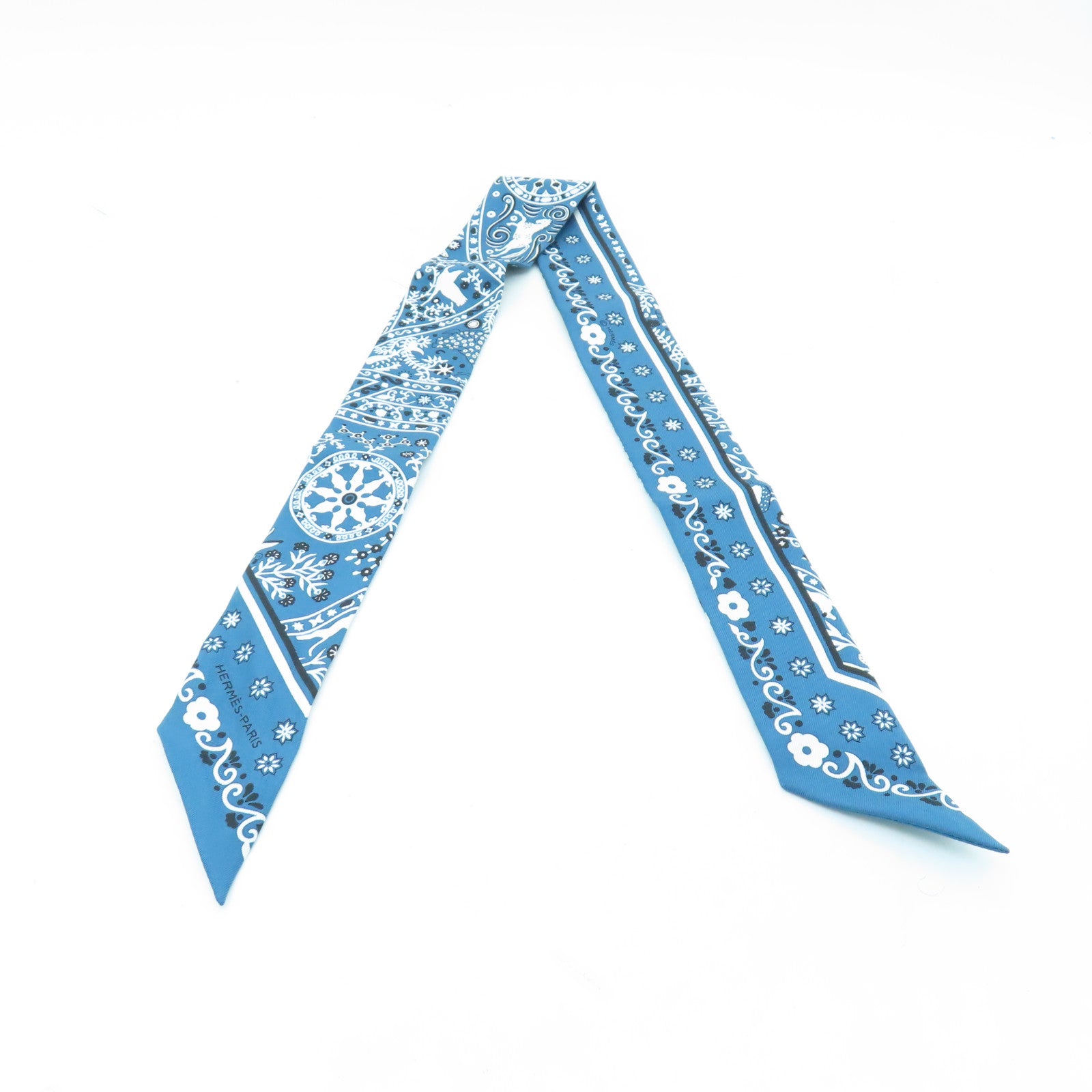 HERMES Silk Twilly Scarf Blue