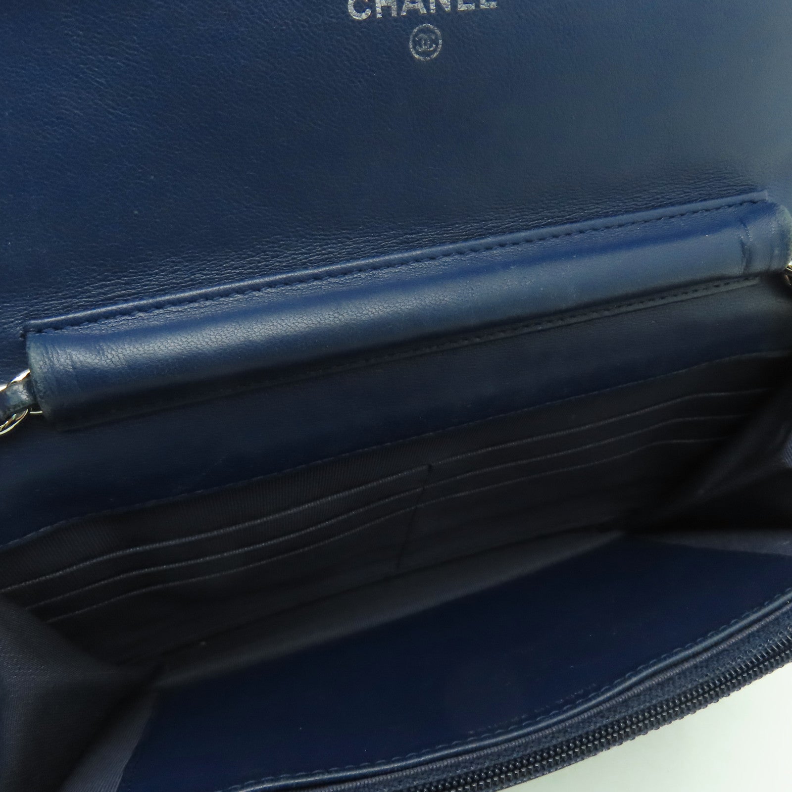 CHANEL 菱格羊皮皮革WOC銀扣肩背袋藍色
