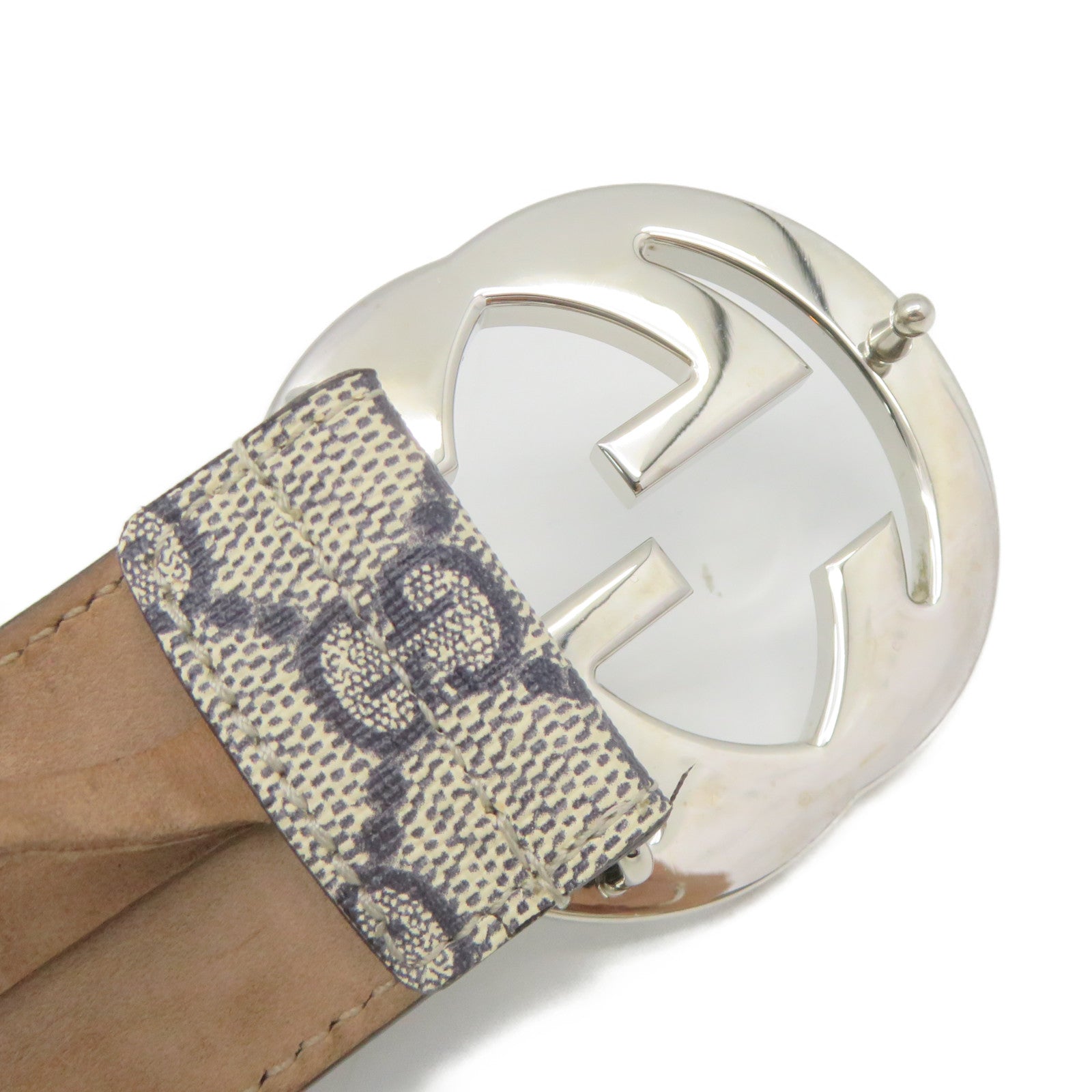 GUCCI Coated Canvas GG SUPREME Belt Silver Buckle Brown/Royal Blue