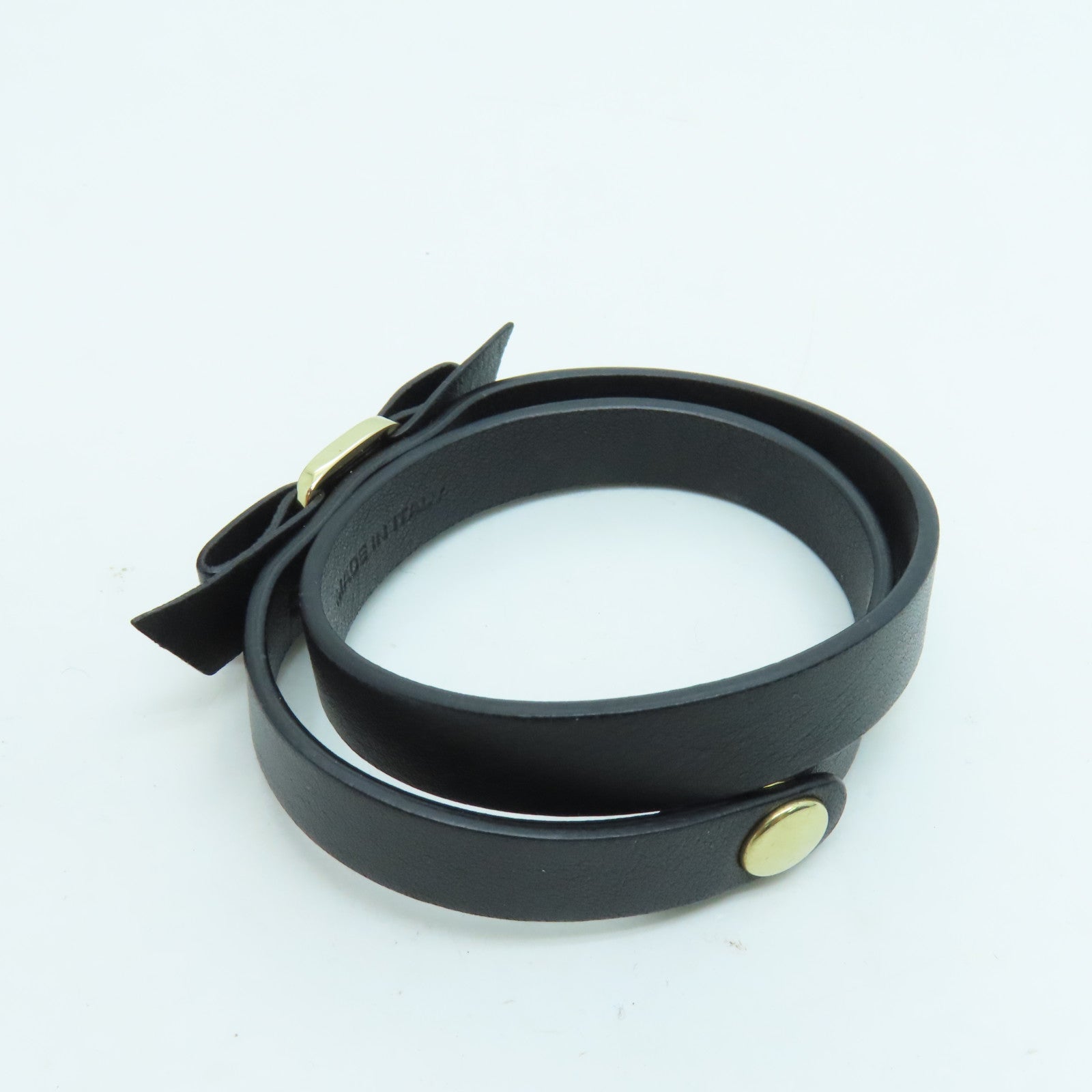 Salvatore Ferragamo Calf Leather Bracelet Gold Buckle Hand Strap Black