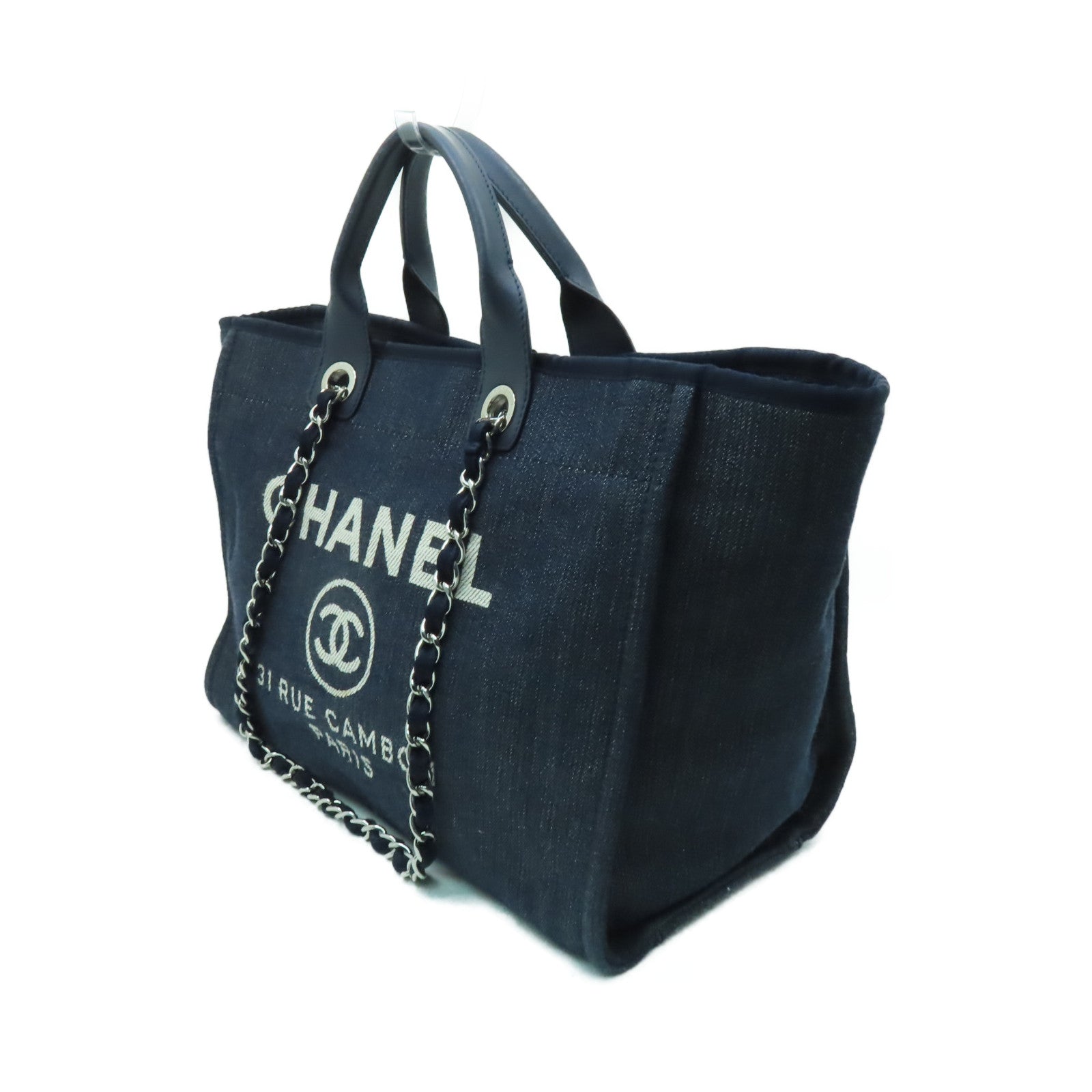CHANEL 牛仔布Deauville Shopping Bag銀扣手挽袋深藍色