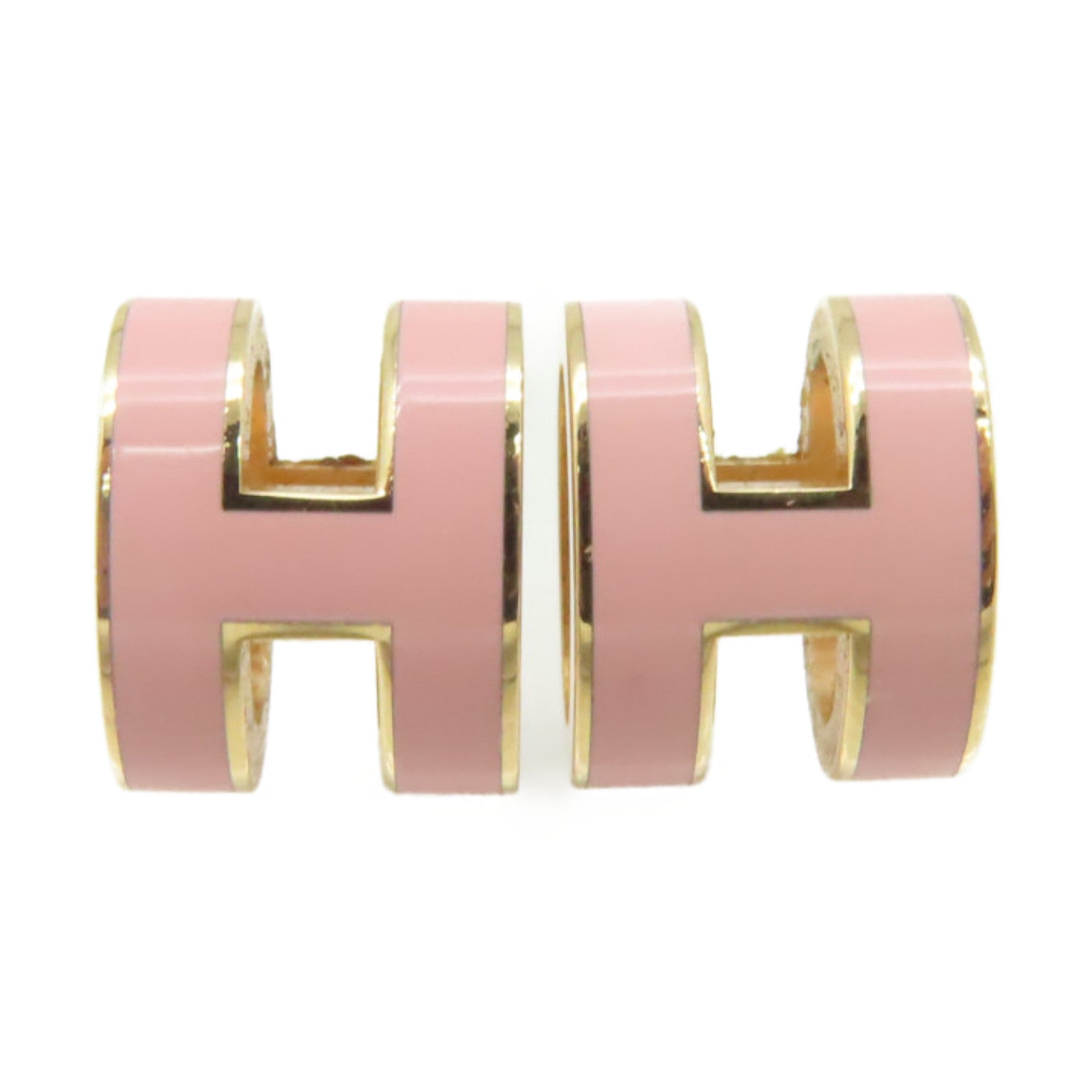 HERMES 金屬/瓷漆Pop H Earrings耳環金色/粉紅色