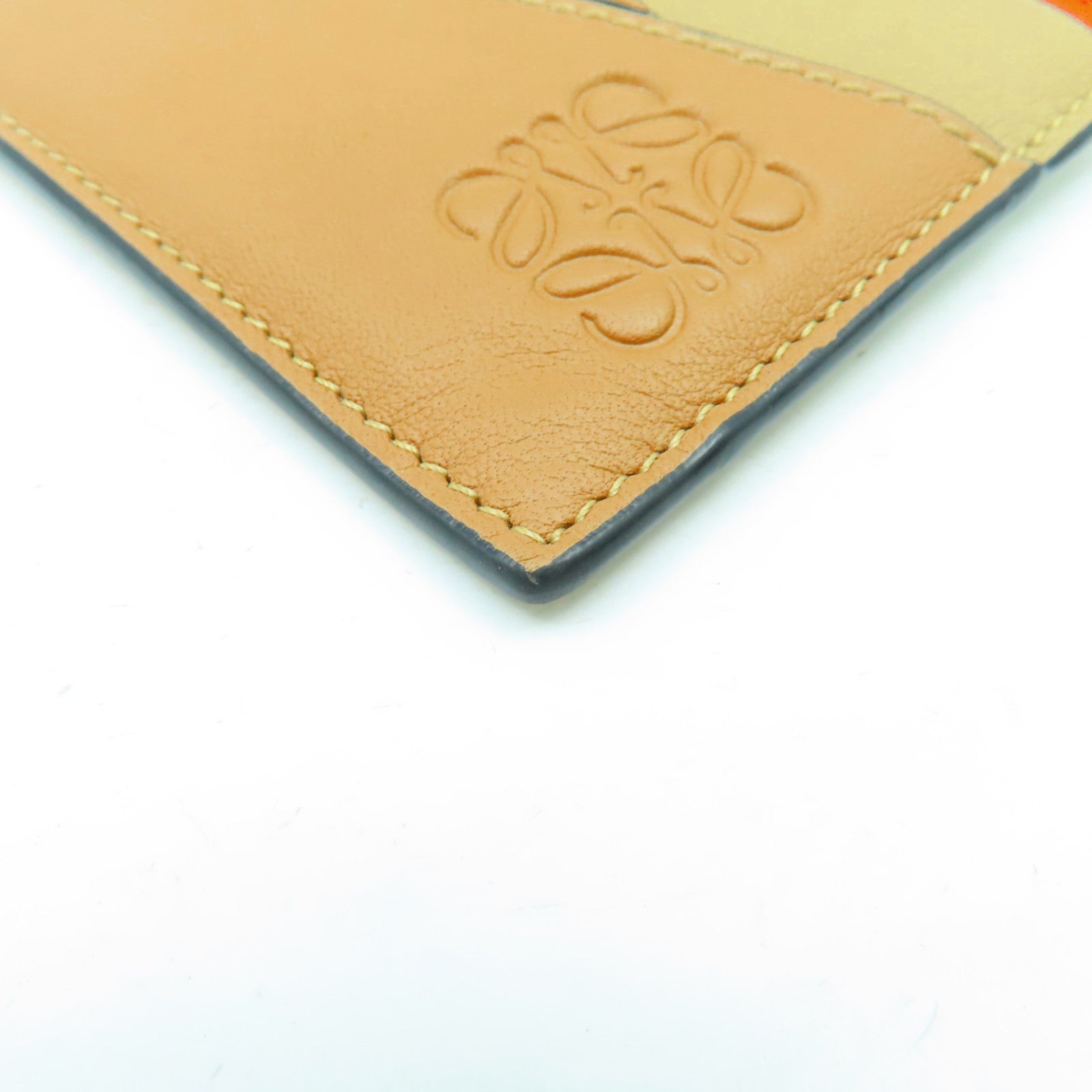 LOEWE 牛皮皮革Puzzle Plain Cardholder卡片套啡色/橙色