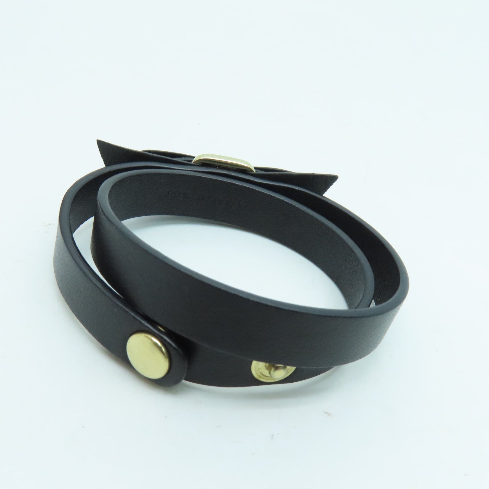 Salvatore Ferragamo Calf Leather Bracelet Gold Buckle Hand Strap Black