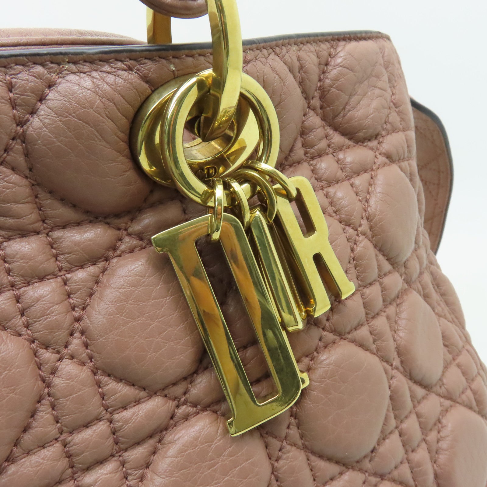 Dior 牛皮皮革Lady Dior金扣手挽肩背兩用袋棕色