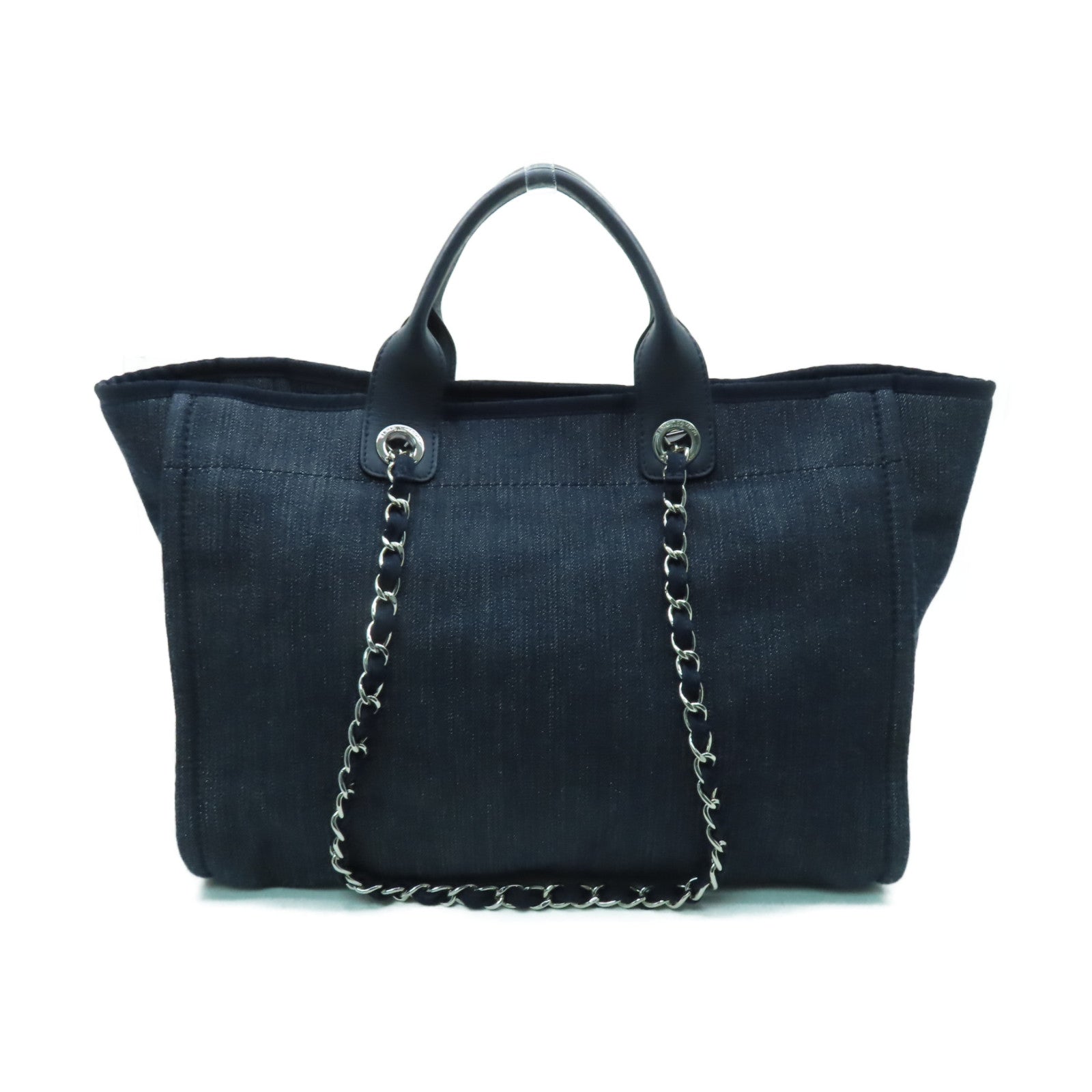 CHANEL 牛仔布Deauville Shopping Bag銀扣手挽袋深藍色
