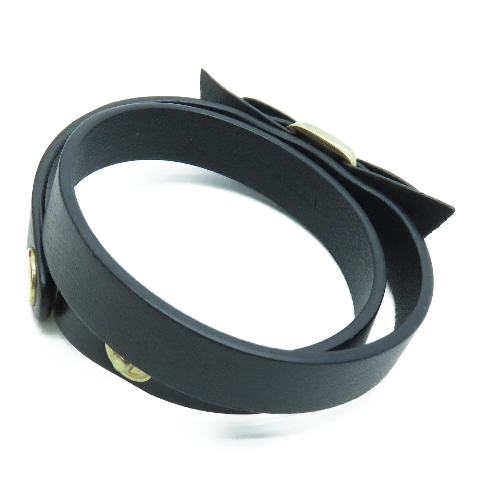 Salvatore Ferragamo Calf Leather Bracelet Gold Buckle Hand Strap Black