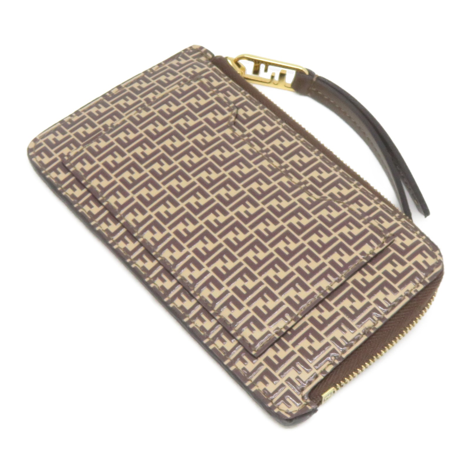 FENDI 牛皮皮革Card Case金扣卡片套啡色