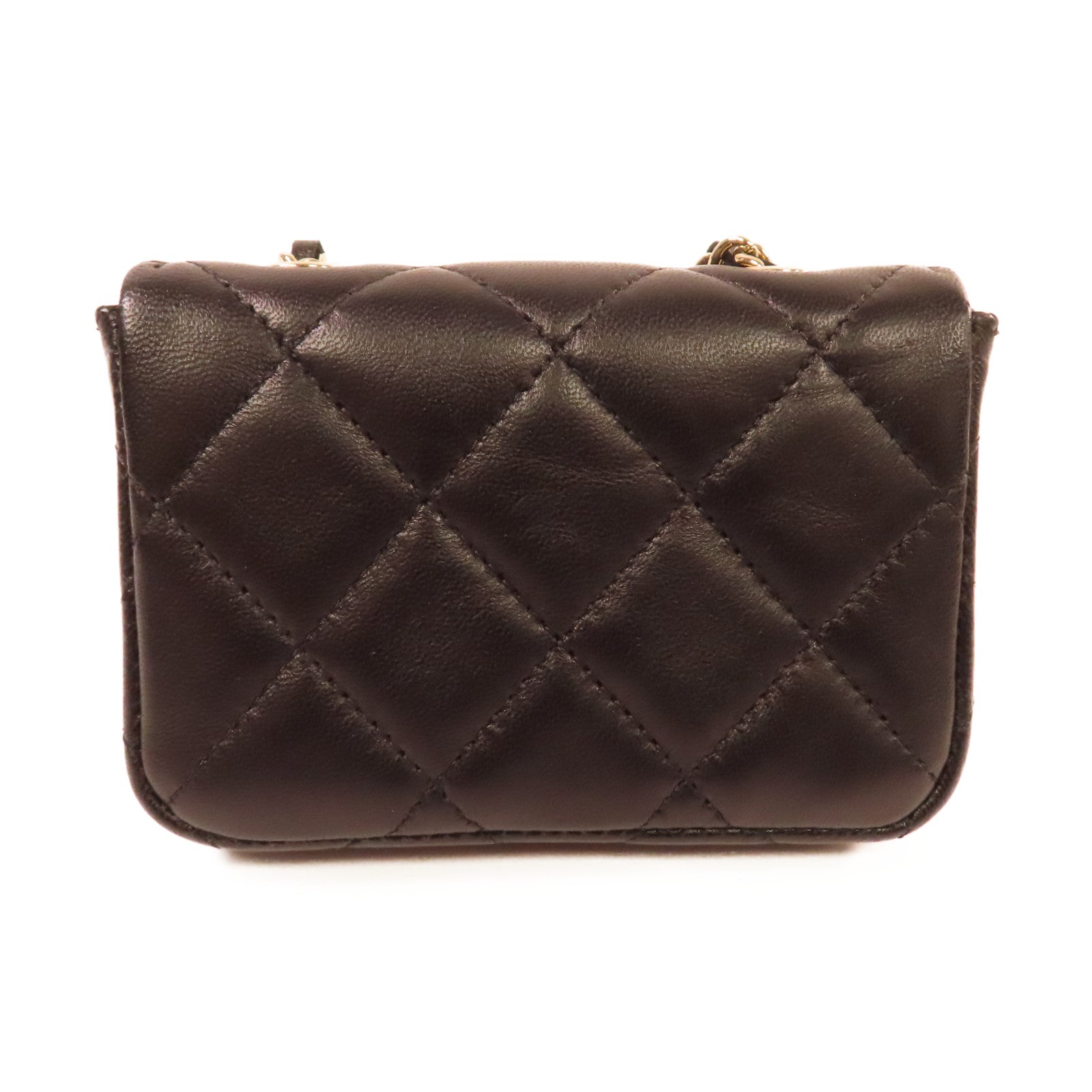 CHANEL 菱格羊皮皮革Chain Mini Shoulder Card Case金扣鏈帶肩背卡套黑色