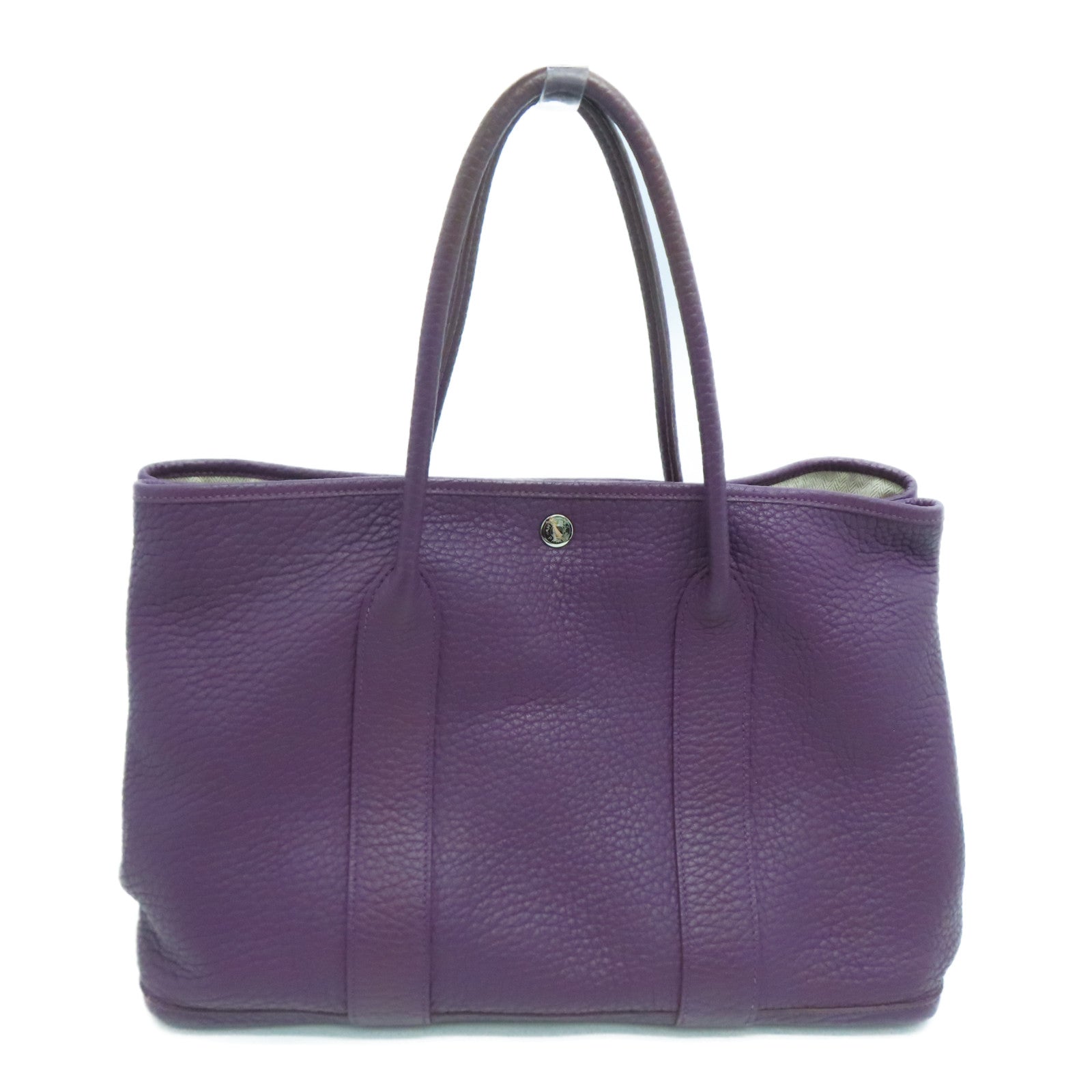 HERMES Clemence皮革GardenParty PM銀扣手挽袋暗紫色