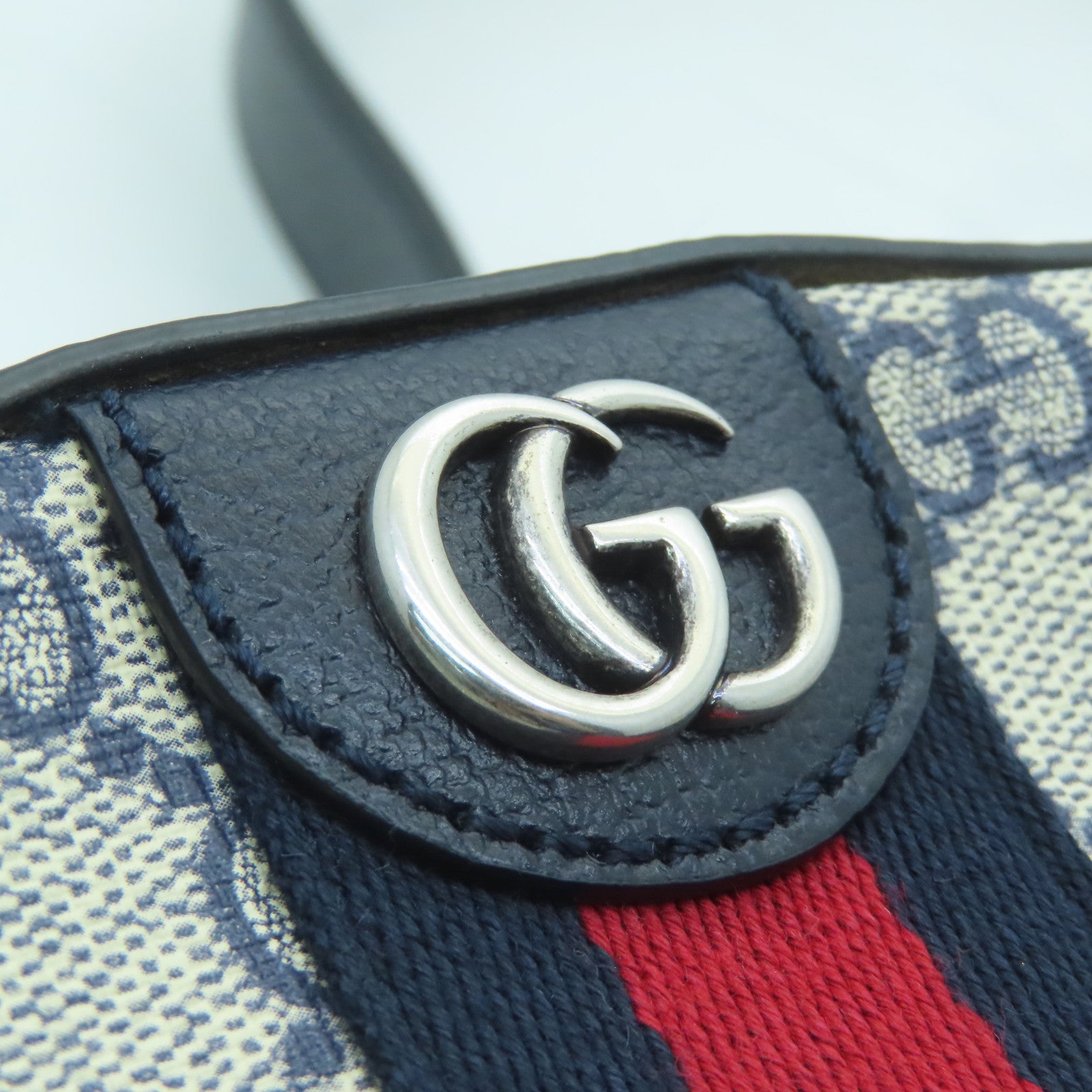 GUCCI Coated Canvas Ophidia GG Shoulder Bag Silver Buckle Shoulder Bag Dark Blue/Gray