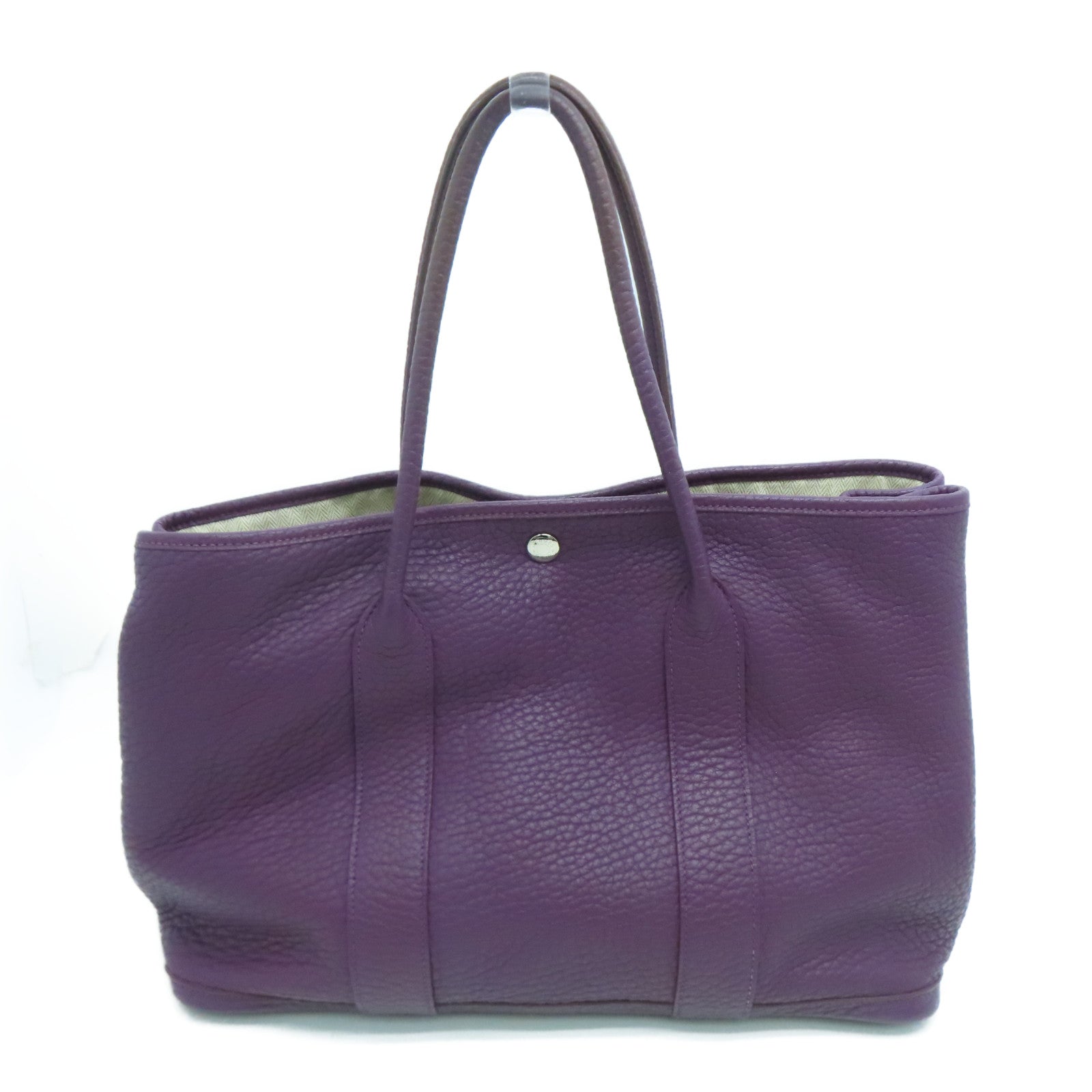 HERMES Clemence皮革GardenParty PM銀扣手挽袋暗紫色