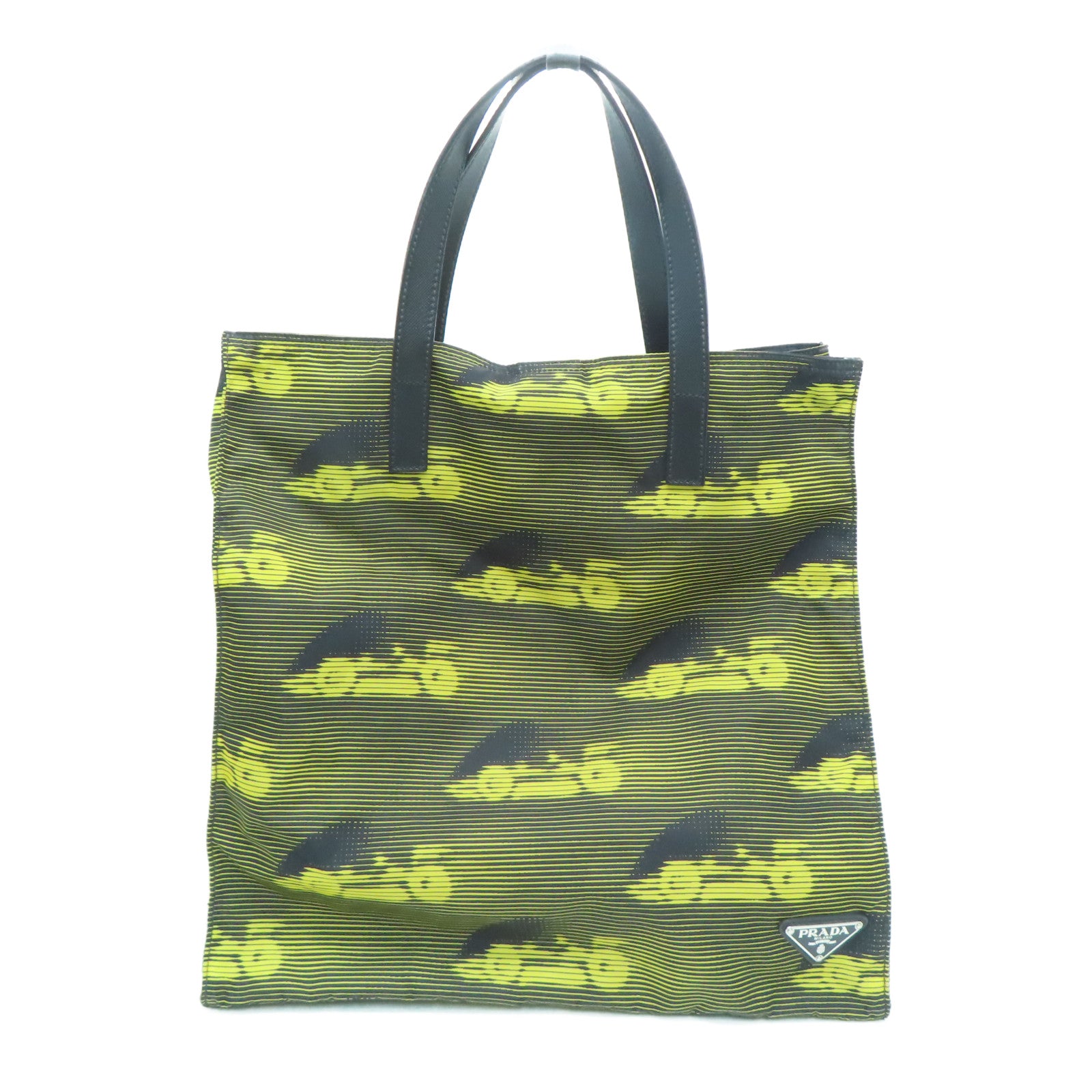 PRADA 尼龙Tote Bag银扣手挽袋黑色/黄色
