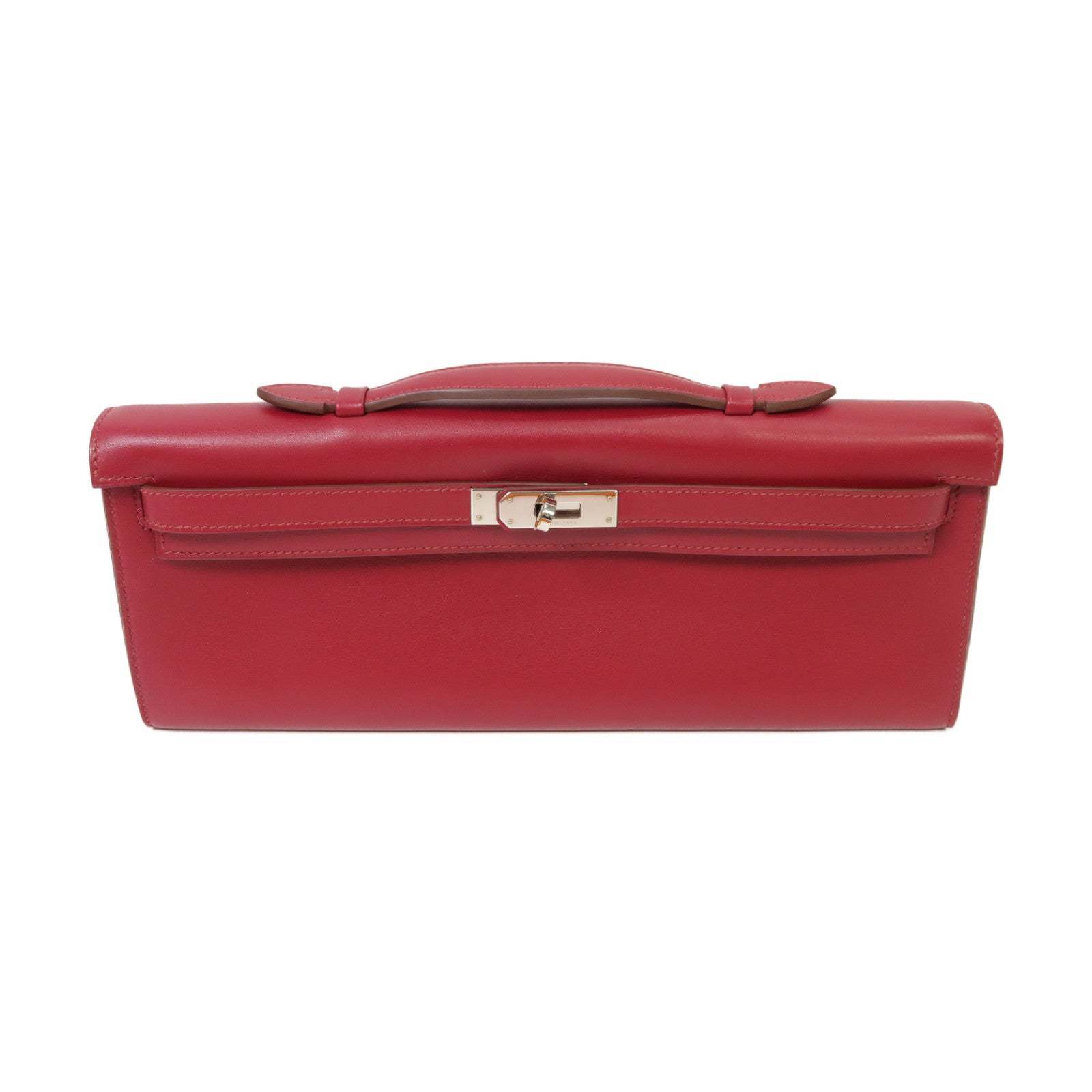 HERMES Swift皮革Kelly Cut銀扣手挽袋Ruby紅色