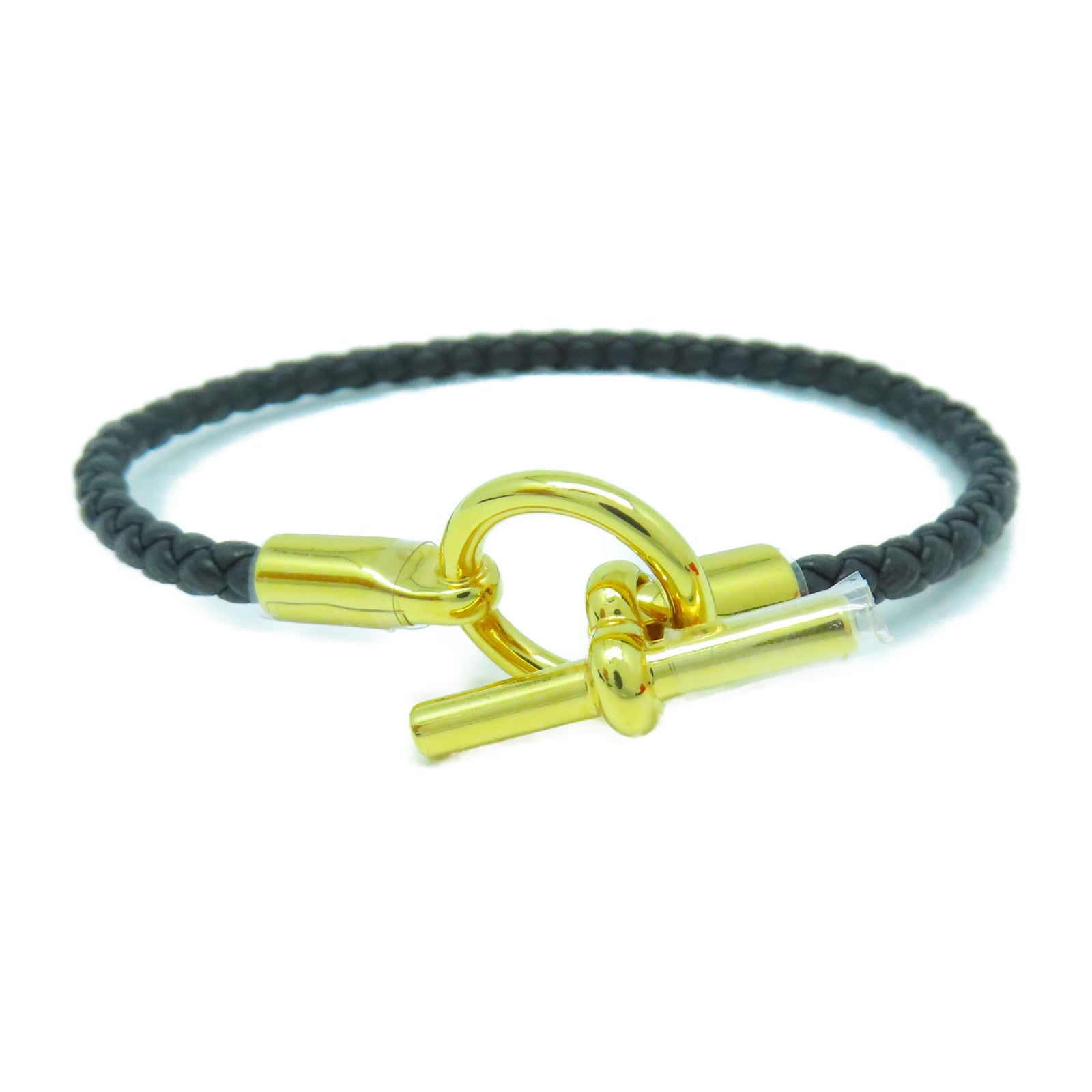 HERMES Swift皮革Glenan Bracelet金扣手鏈黑色