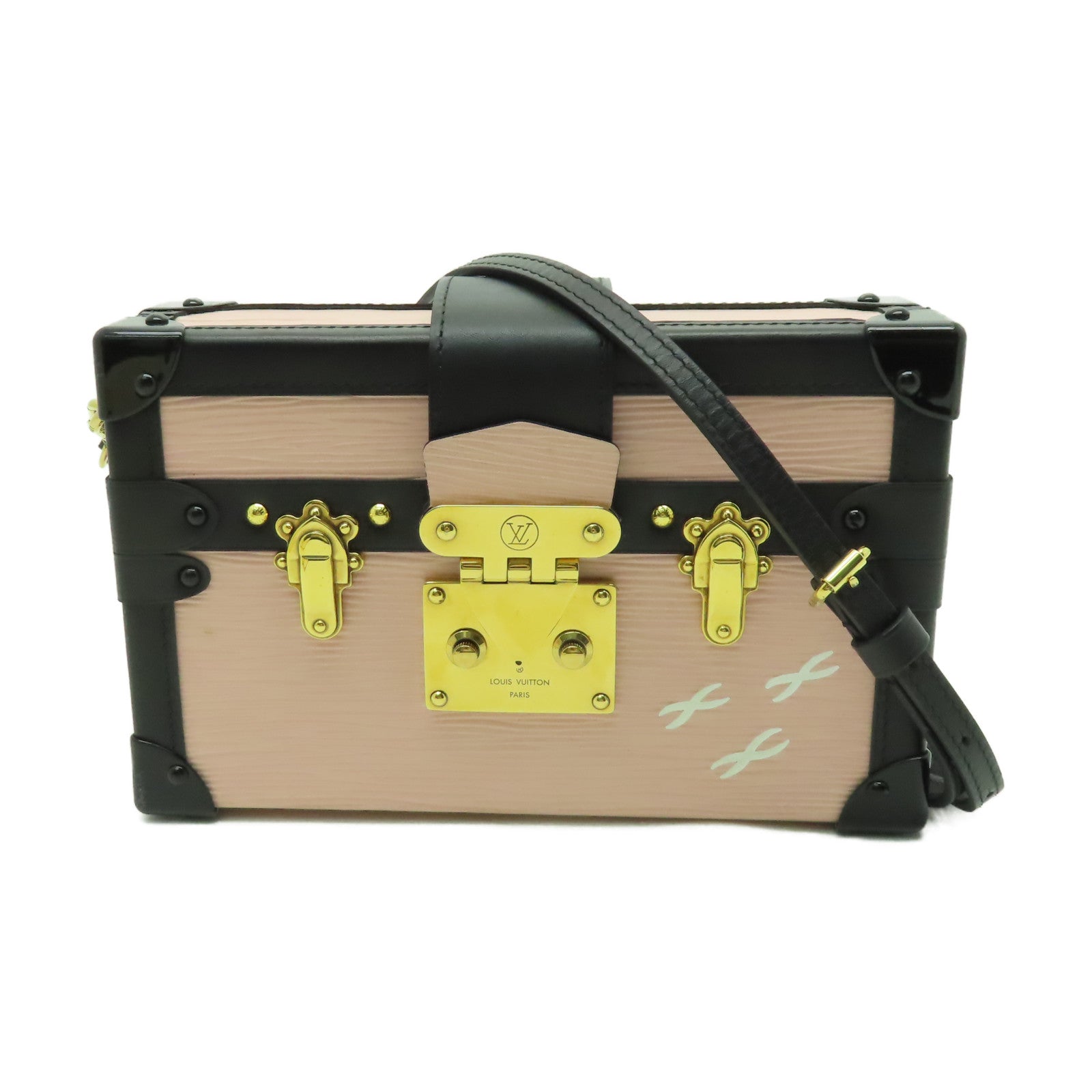 LOUIS VUITTON Epi Petite Malle金扣肩背袋粉紅色/黑色