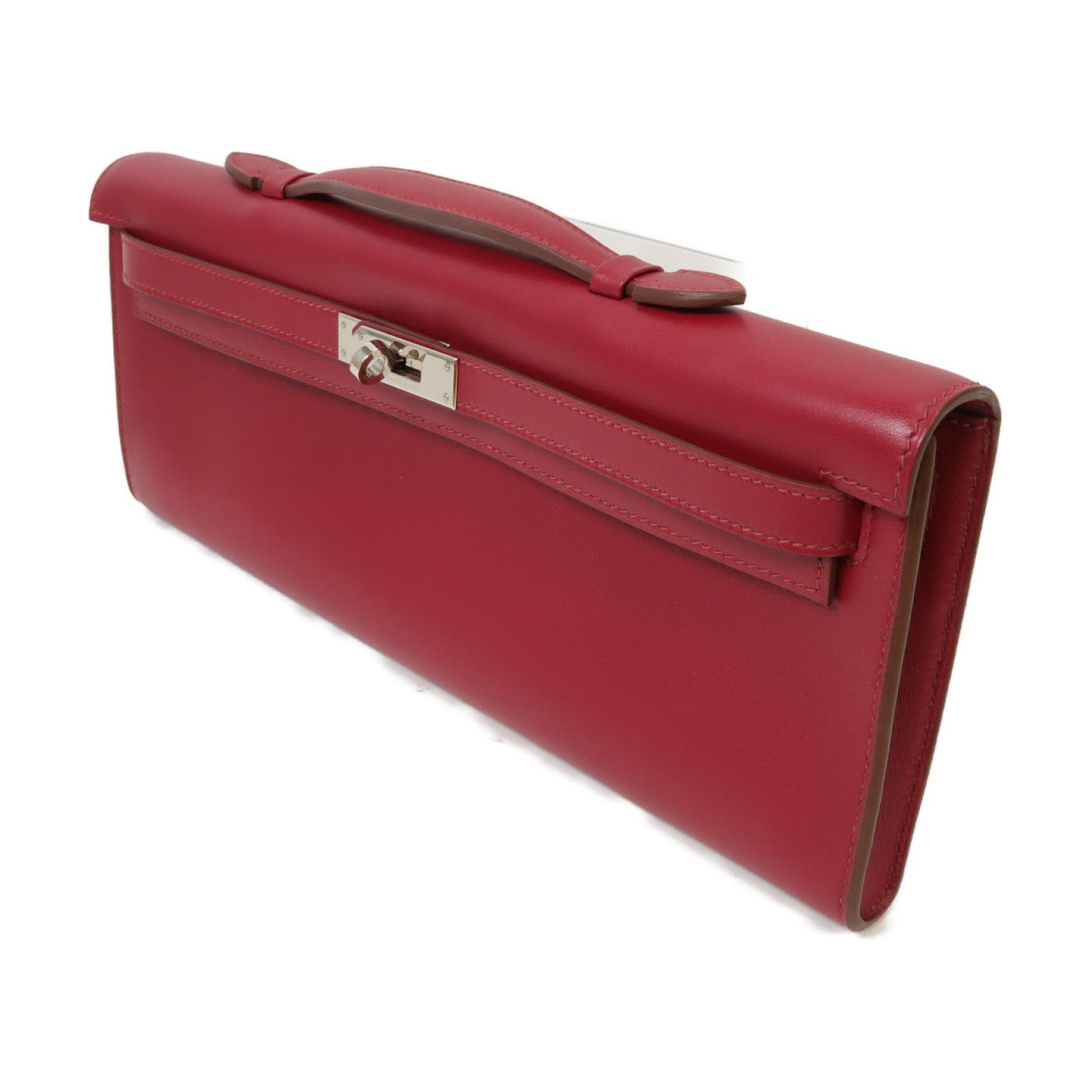 HERMES Swift皮革Kelly Cut銀扣手挽袋Ruby紅色