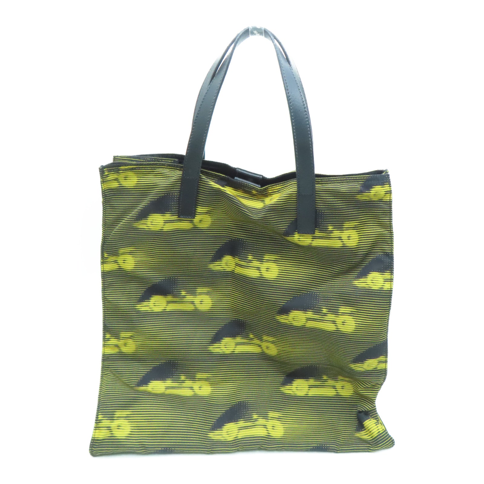 PRADA 尼龙Tote Bag银扣手挽袋黑色/黄色