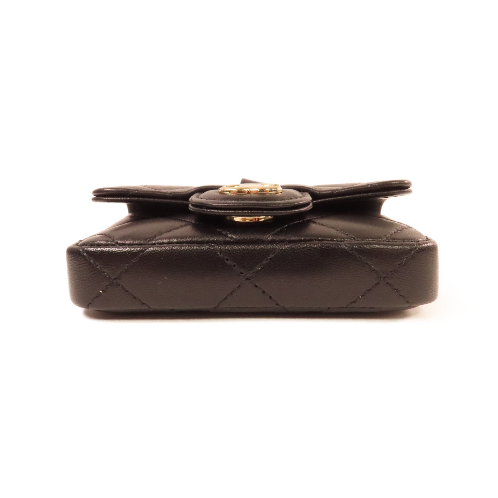 CHANEL 菱格羊皮皮革Chain Mini Shoulder Card Case金扣鏈帶肩背卡套黑色
