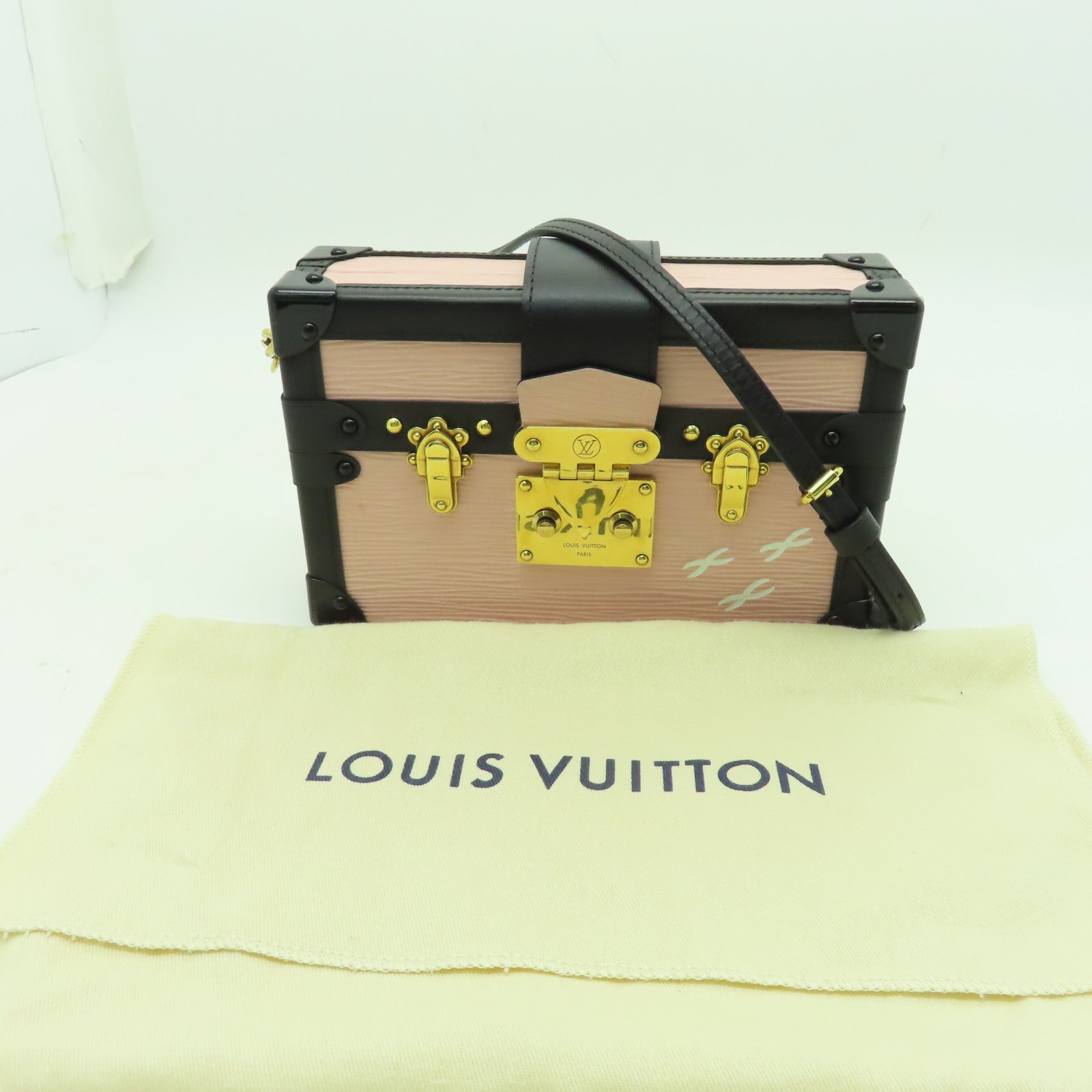 LOUIS VUITTON Epi Petite Malle金扣肩背袋粉紅色/黑色