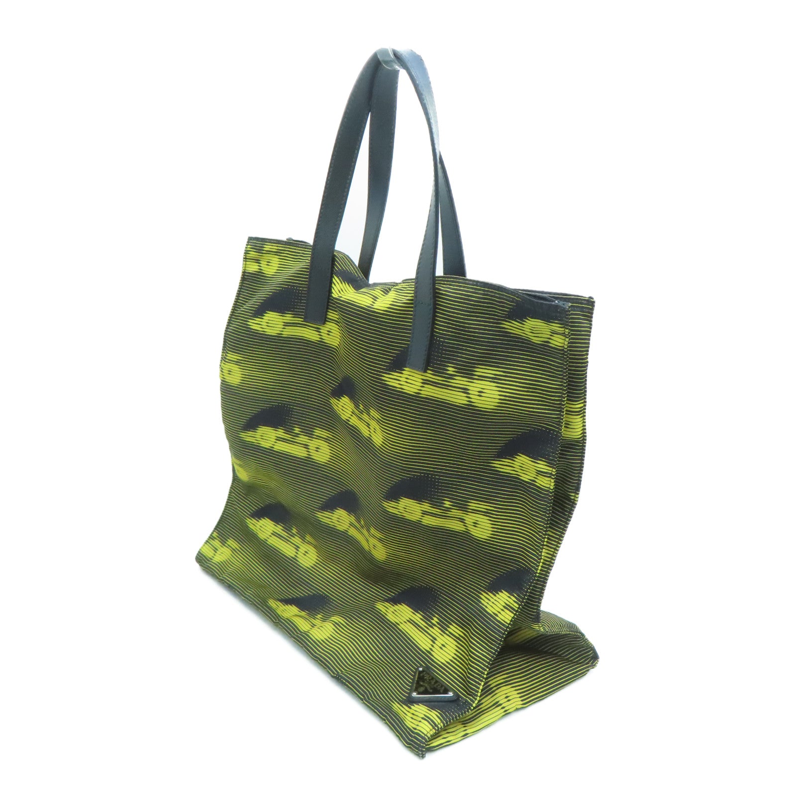 PRADA 尼龙Tote Bag银扣手挽袋黑色/黄色