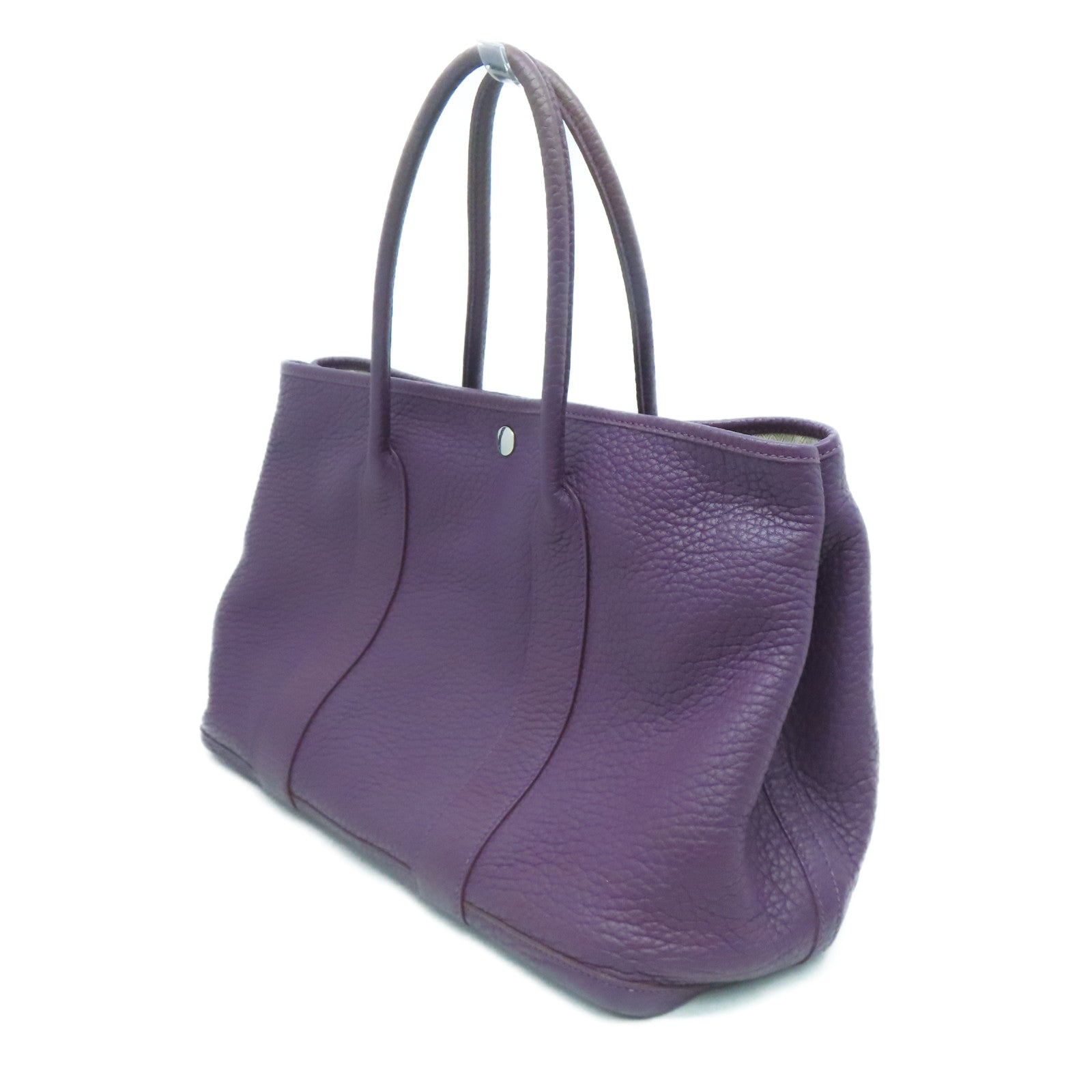 HERMES Clemence皮革GardenParty PM銀扣手挽袋暗紫色