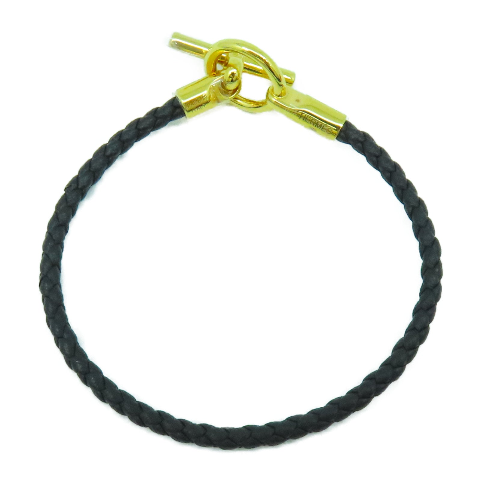HERMES Swift皮革Glenan Bracelet金扣手鏈黑色