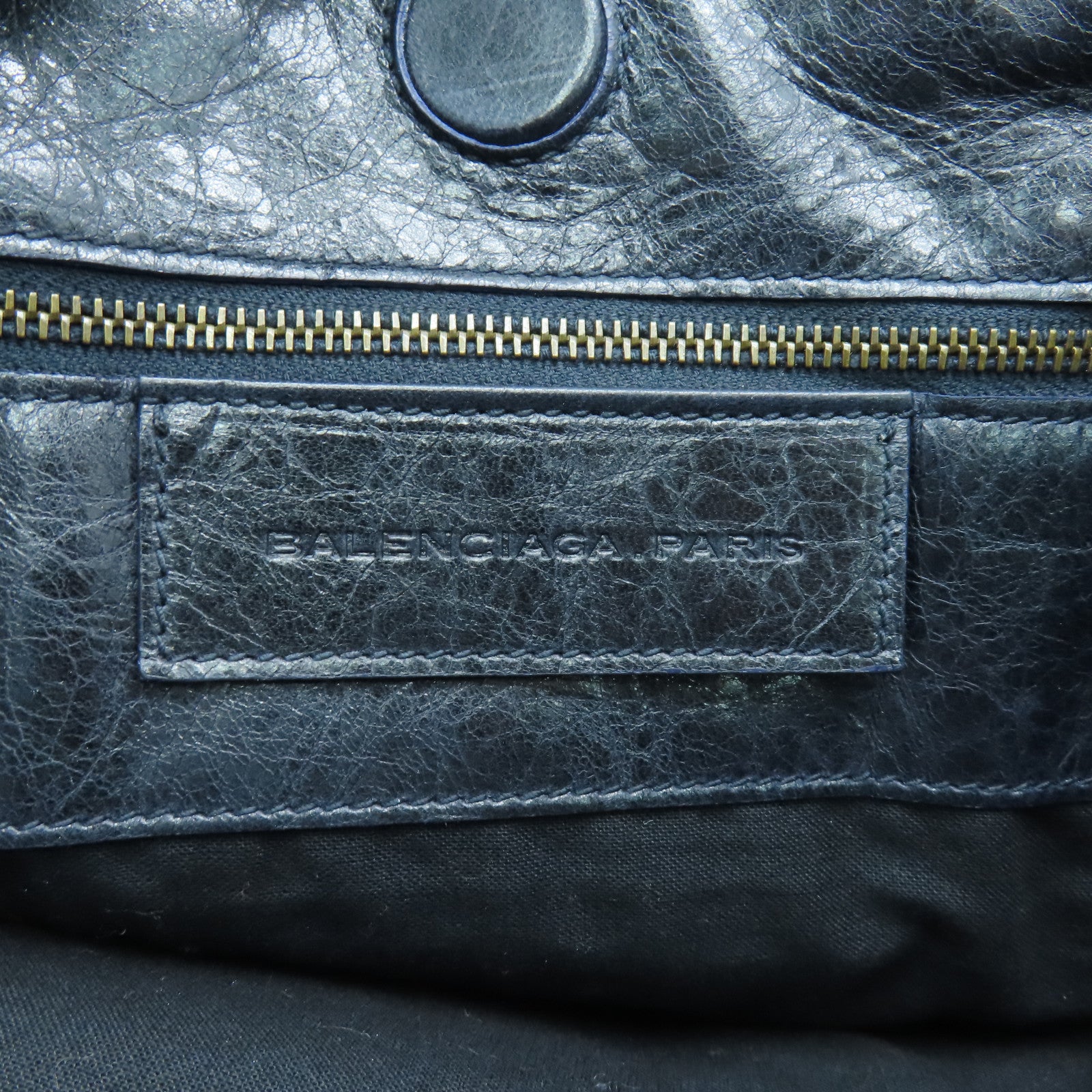 BALENCIAGA Cowhide Leather Tote Bag Gold Buckle Handle Bag Blue
